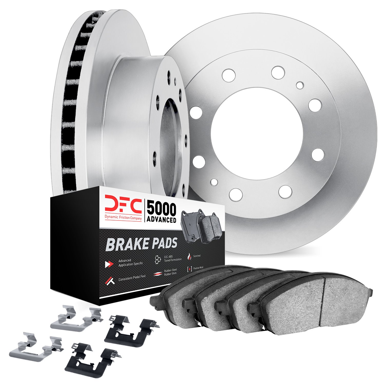 6512-47000 Brake Rotors w/5000 Advanced Brake Pads Kit with Hardware, 1985-1989 GM, Position: Front