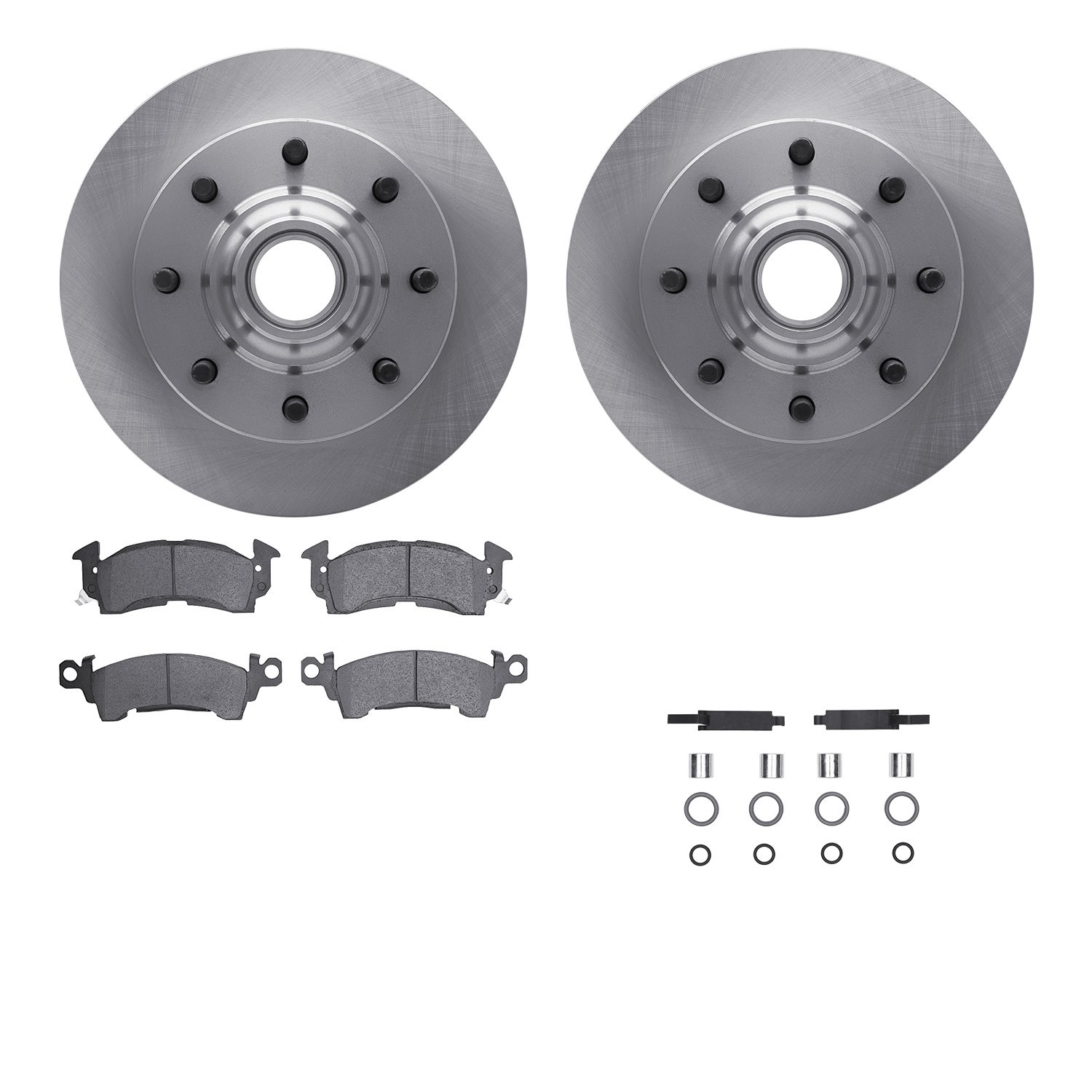 6512-48093 Brake Rotors w/5000 Advanced Brake Pads Kit with Hardware, 1971-1989 GM, Position: Front