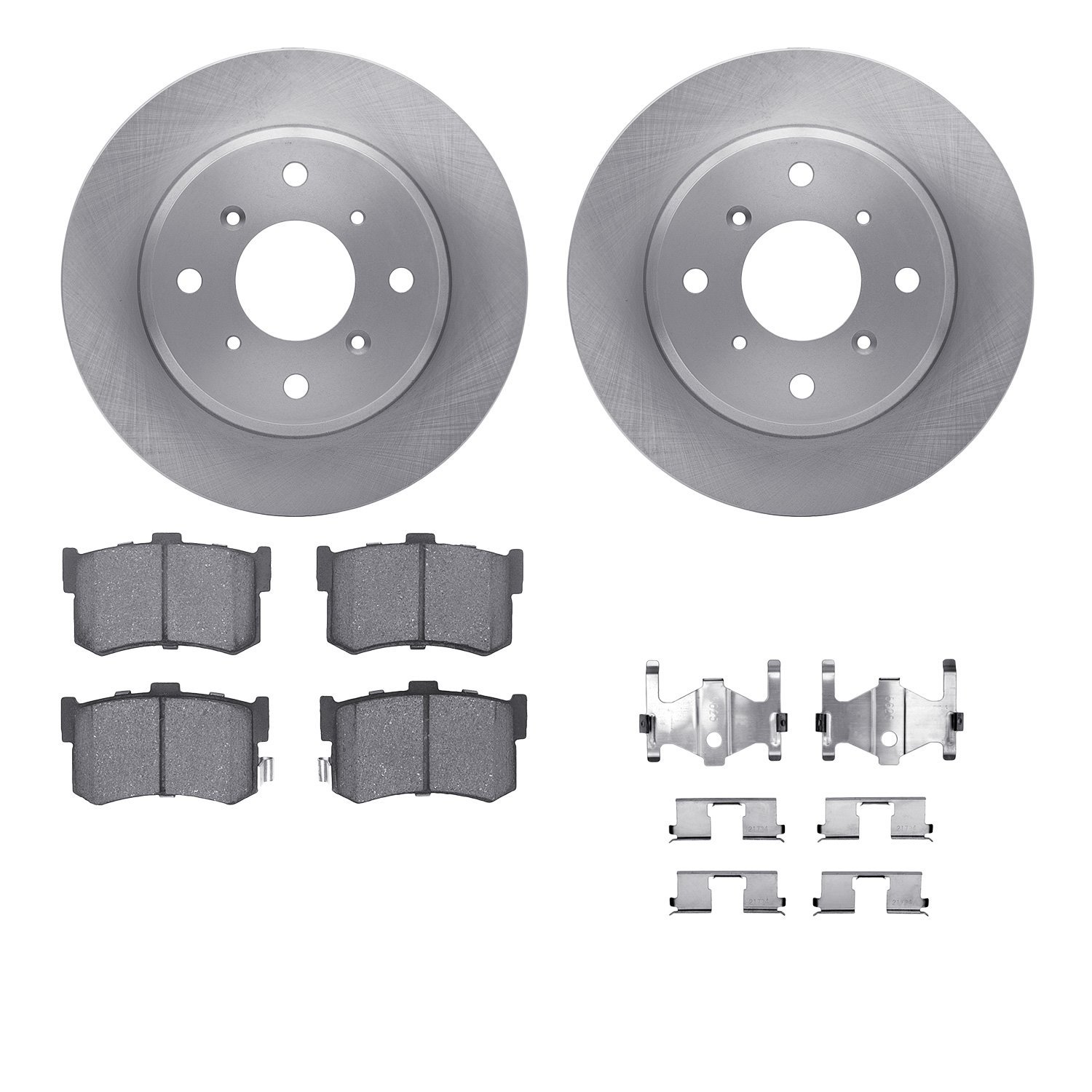 6512-59176 Brake Rotors w/5000 Advanced Brake Pads Kit with Hardware, 1986-1988 Acura/Honda, Position: Rear