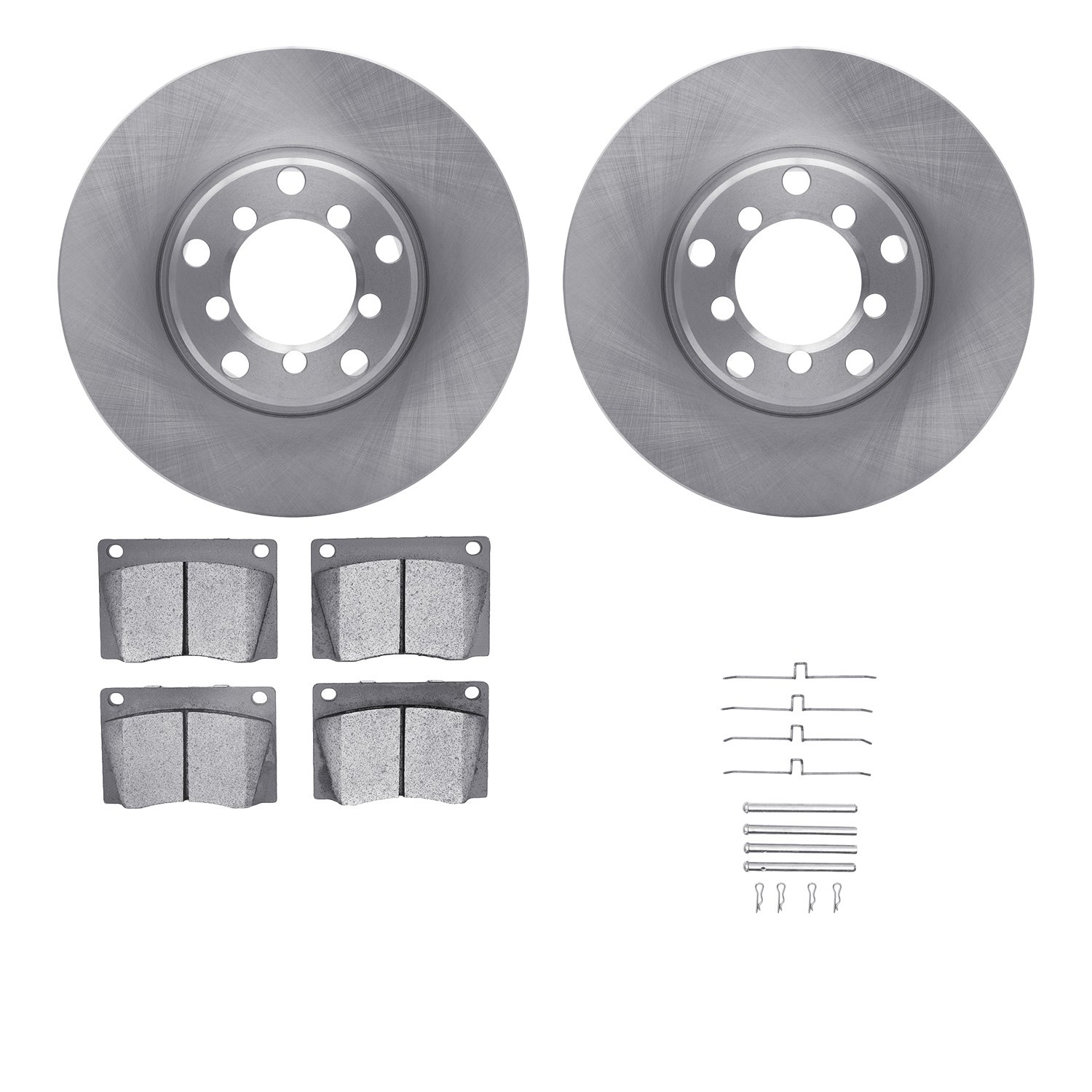 6512-63130 Brake Rotors w/5000 Advanced Brake Pads Kit with Hardware, 1965-1971 Mercedes-Benz, Position: Front