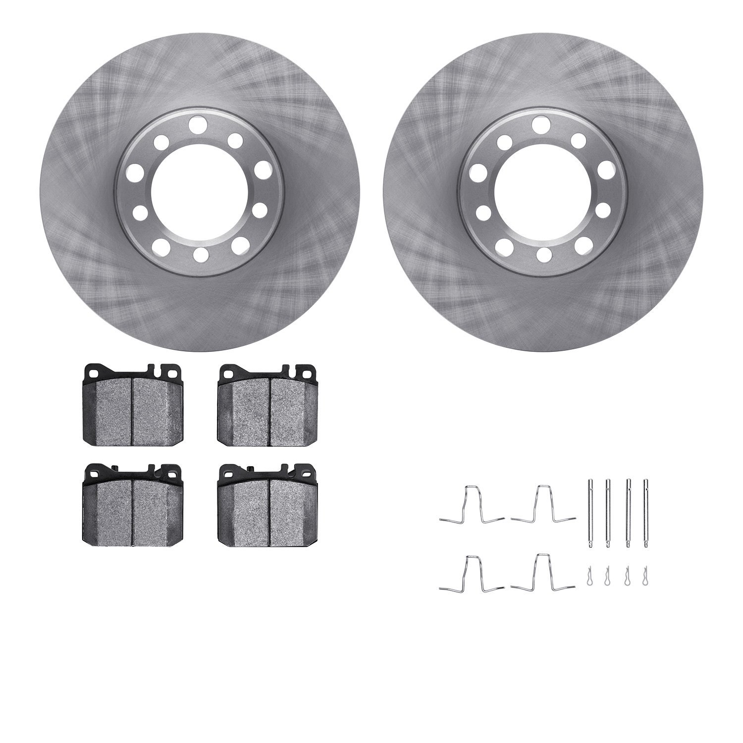 6512-63169 Brake Rotors w/5000 Advanced Brake Pads Kit with Hardware, 1979-1985 Mercedes-Benz, Position: Front