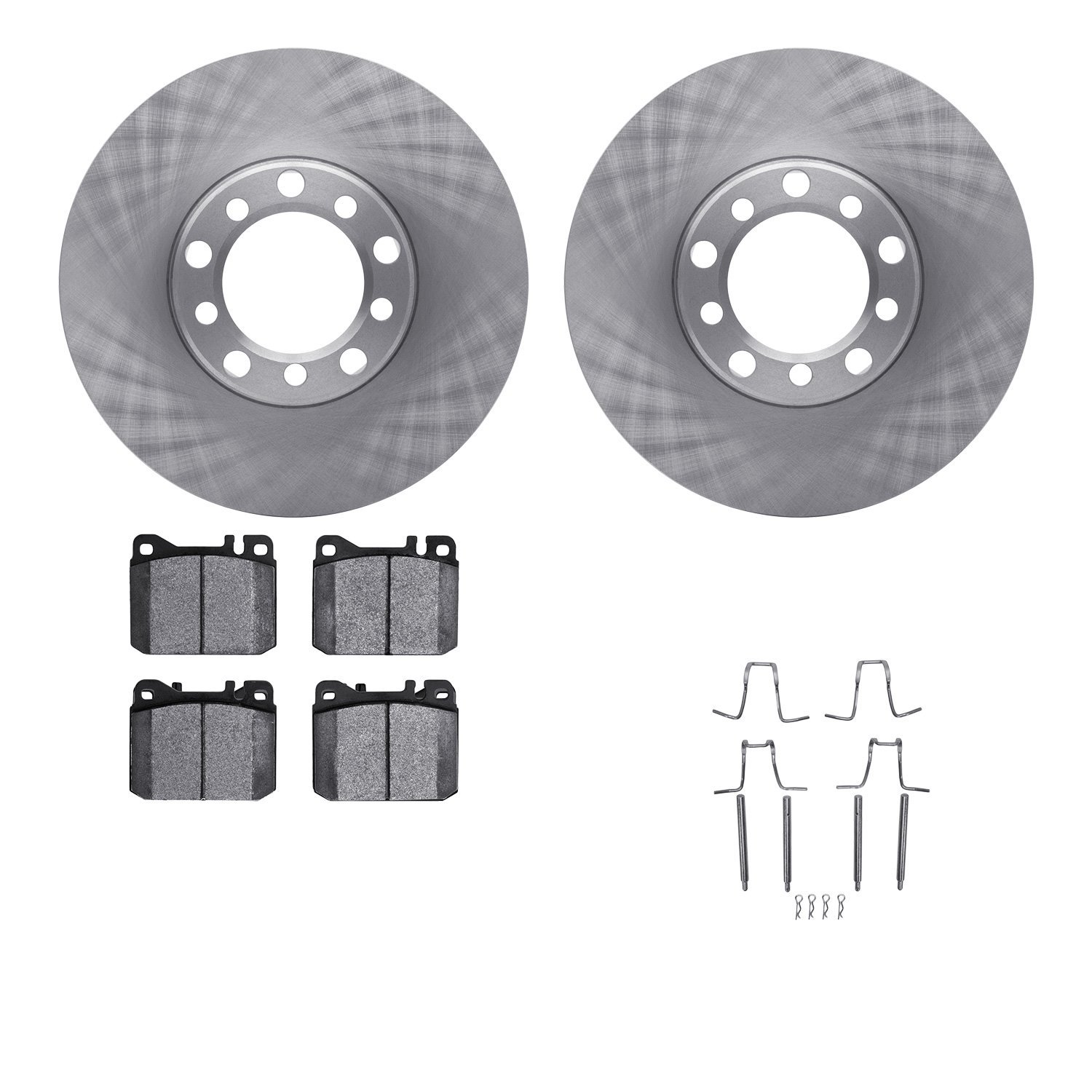 6512-63170 Brake Rotors w/5000 Advanced Brake Pads Kit with Hardware, 1980-1985 Mercedes-Benz, Position: Front