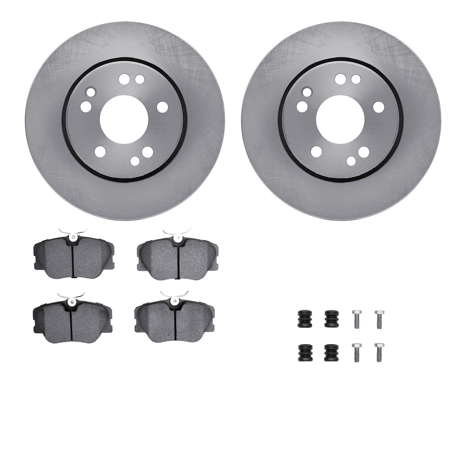 6512-63223 Brake Rotors w/5000 Advanced Brake Pads Kit with Hardware, 1990-1992 Mercedes-Benz, Position: Front