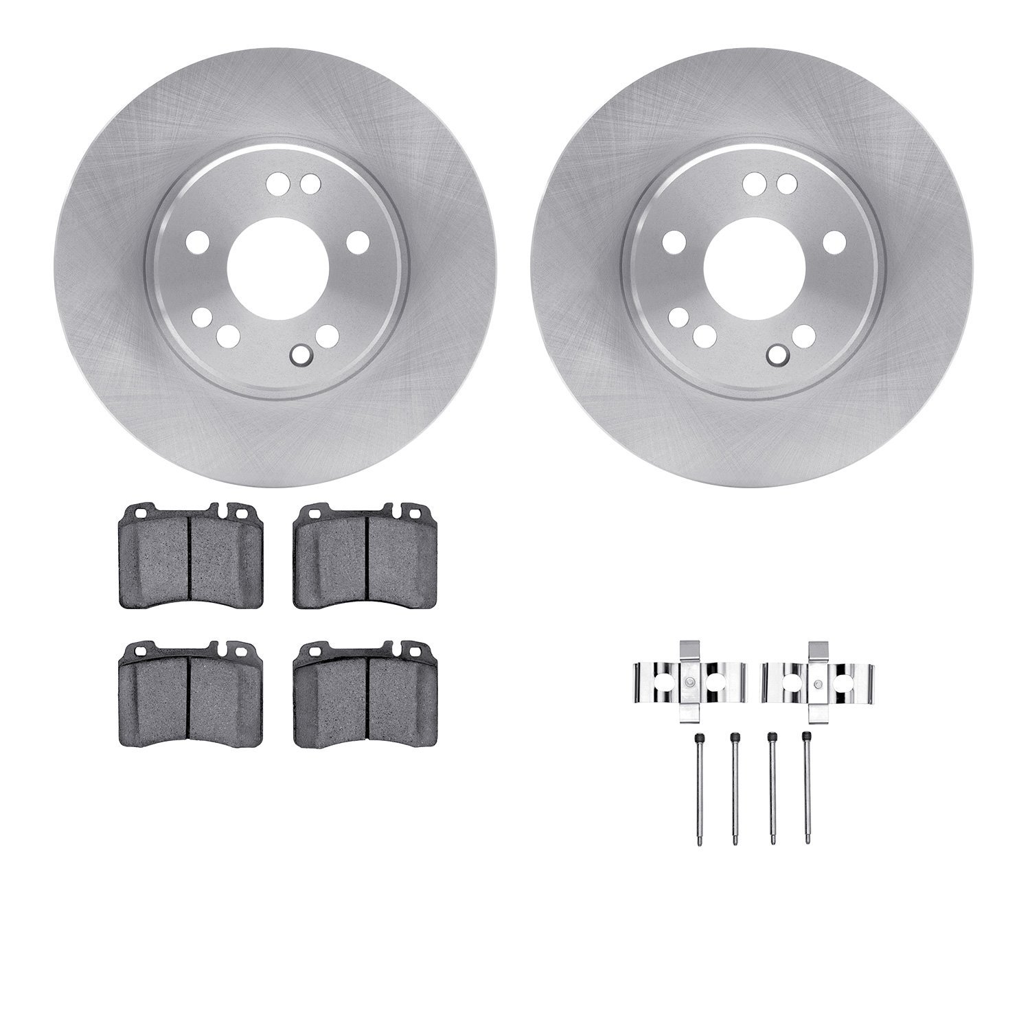 6512-63245 Brake Rotors w/5000 Advanced Brake Pads Kit with Hardware, 1990-1998 Mercedes-Benz, Position: Front