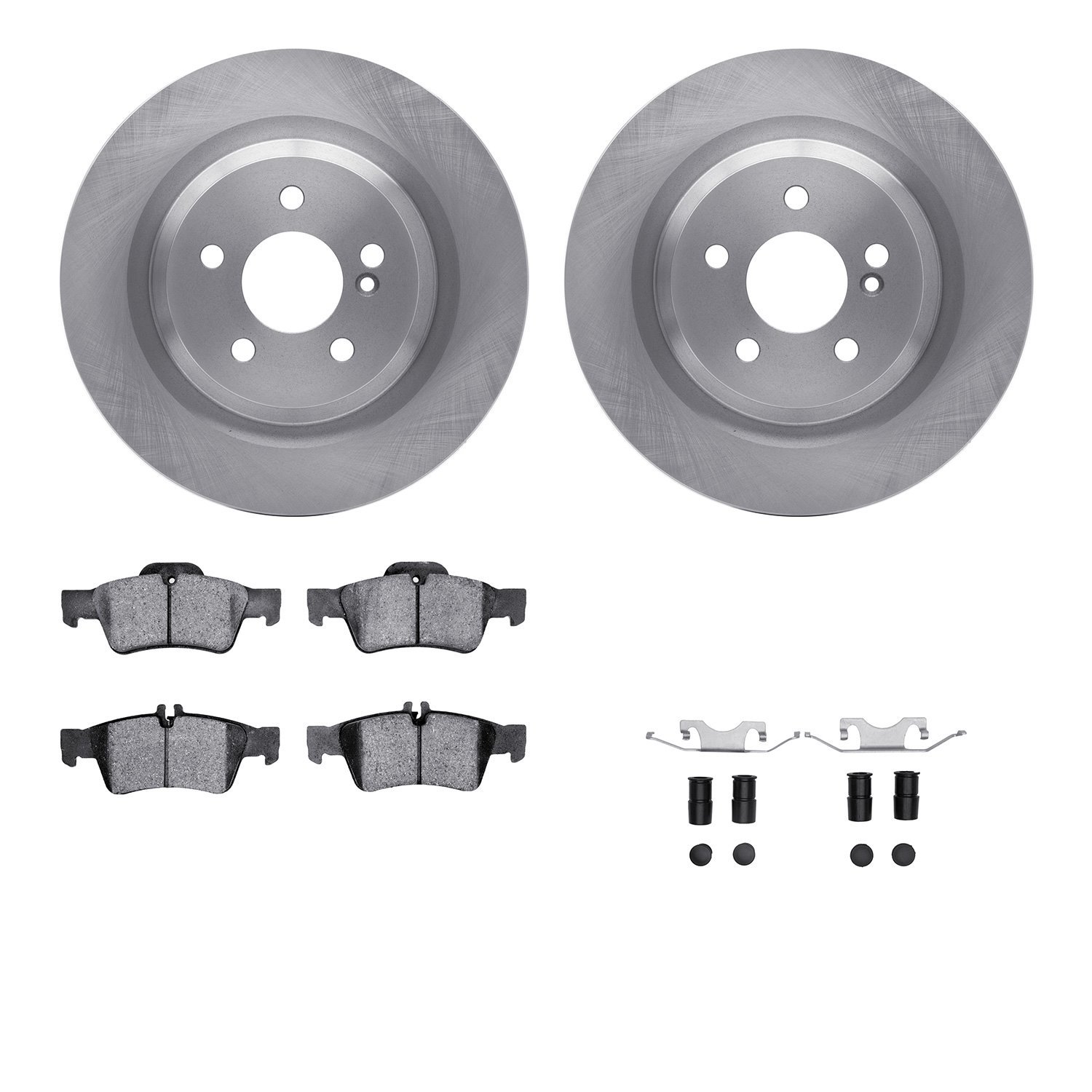 6512-63410 Brake Rotors w/5000 Advanced Brake Pads Kit with Hardware, 2007-2014 Mercedes-Benz, Position: Rear