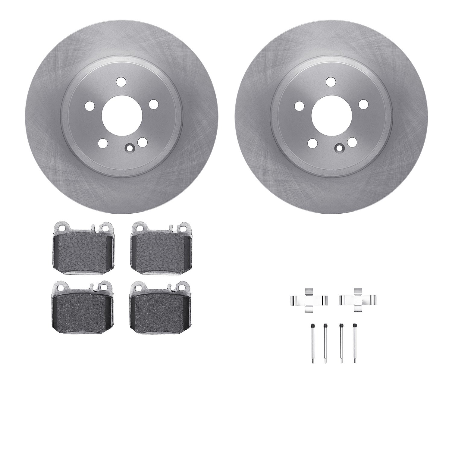 6512-63502 Brake Rotors w/5000 Advanced Brake Pads Kit with Hardware, 2000-2005 Mercedes-Benz, Position: Rear