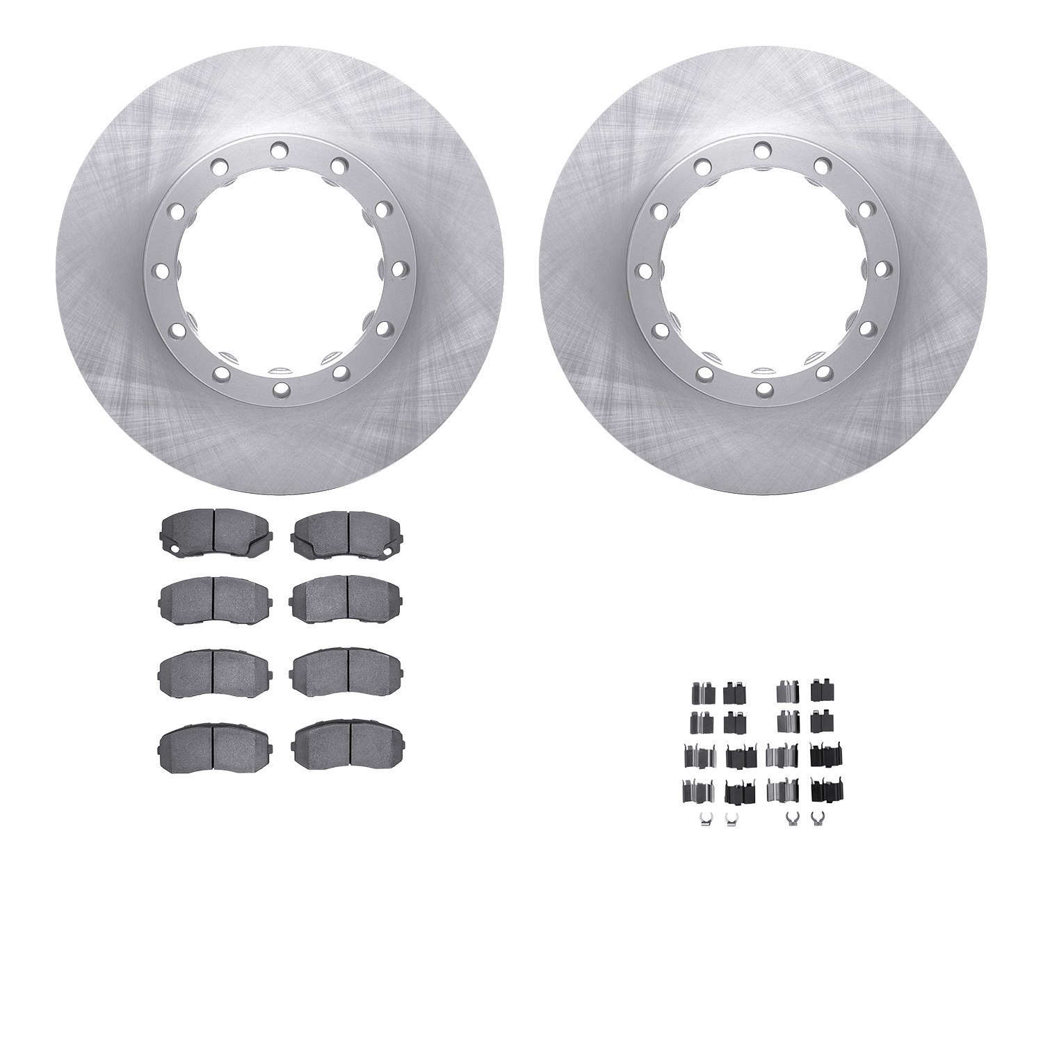 6512-72320 Brake Rotors w/5000 Advanced Brake Pads Kit with Hardware, 2010-2011 Freightliner, Position: Rear