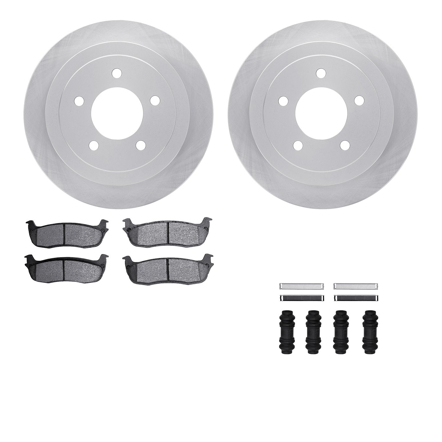 6512-99498 Brake Rotors w/5000 Advanced Brake Pads Kit with Hardware, 1997-2004 Ford/Lincoln/Mercury/Mazda, Position: Rear