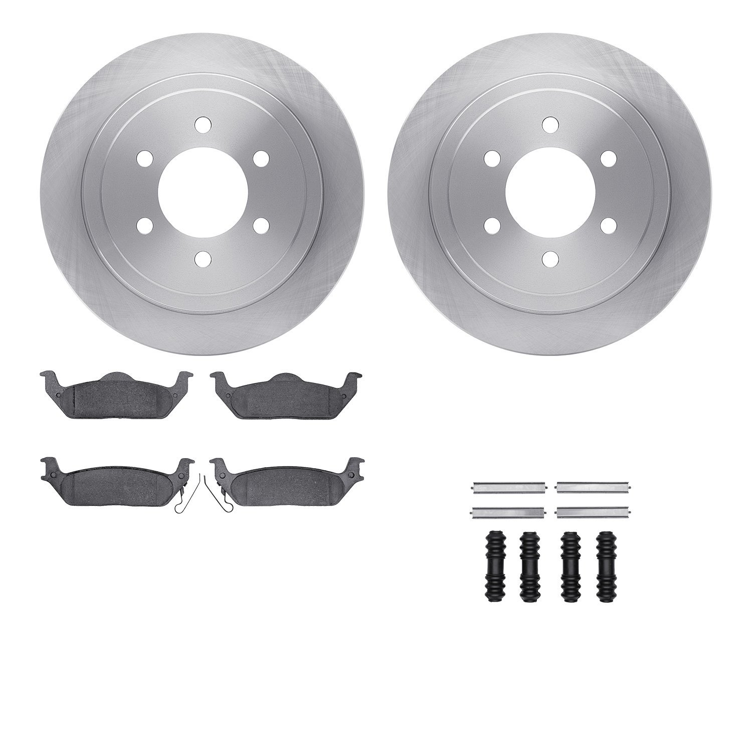 6512-99555 Brake Rotors w/5000 Advanced Brake Pads Kit with Hardware, 2004-2009 Ford/Lincoln/Mercury/Mazda, Position: Rear