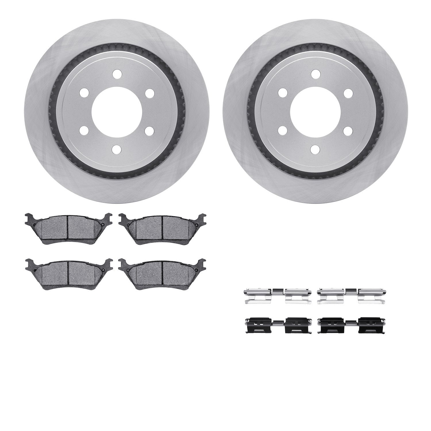 6512-99681 Brake Rotors w/5000 Advanced Brake Pads Kit with Hardware, 2012-2020 Ford/Lincoln/Mercury/Mazda, Position: Rear