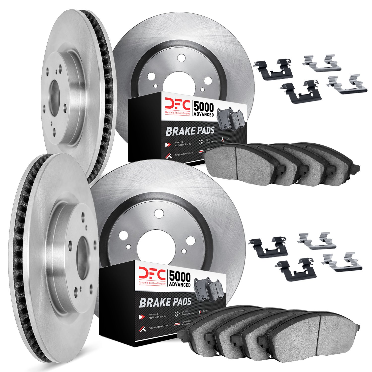 6514-01004 Brake Rotors w/5000 Advanced Brake Pads Kit with Hardware, 2009-2017 Suzuki, Position: Front and Rear