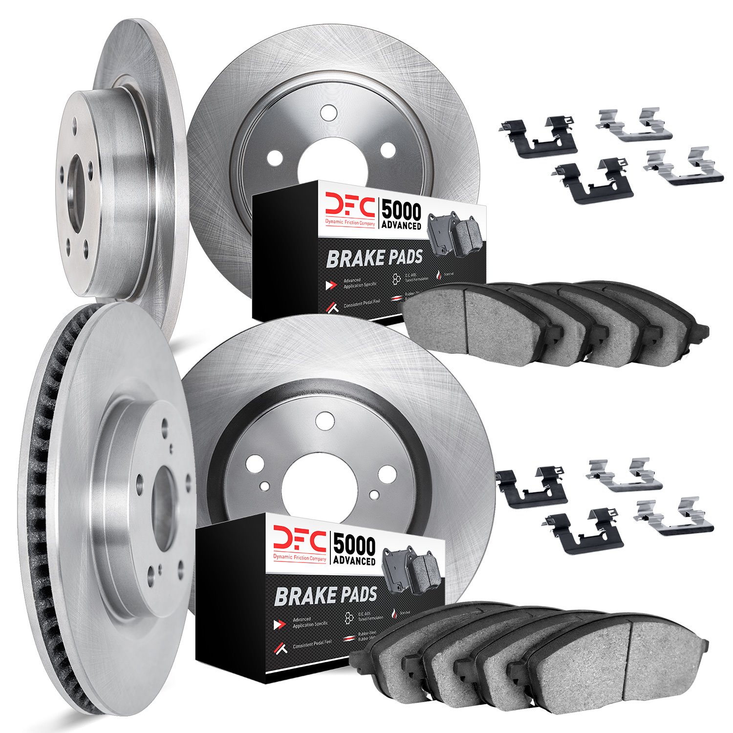 6514-03021 Brake Rotors w/5000 Advanced Brake Pads Kit with Hardware, 2014-2016 Kia/Hyundai/Genesis, Position: Front and Rear