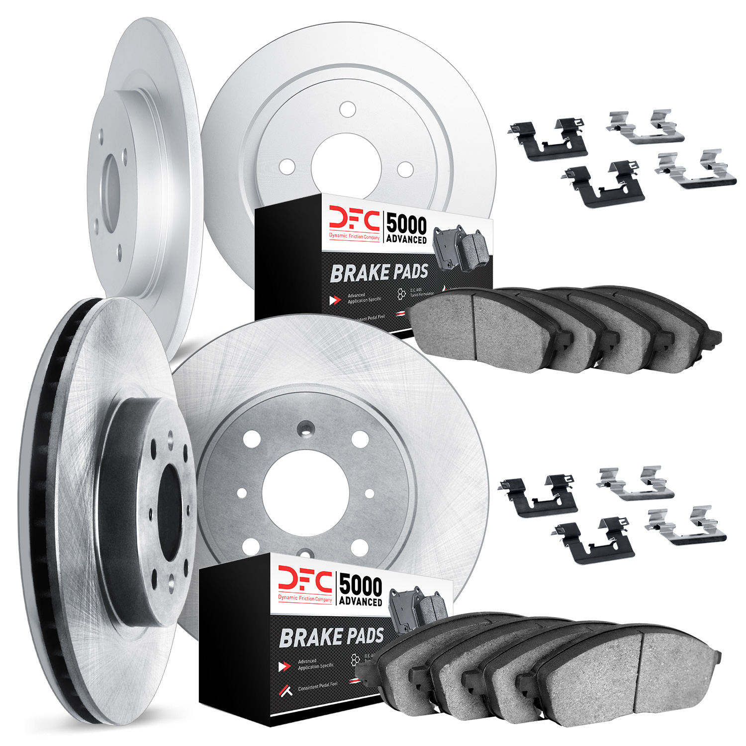 6514-03049 Brake Rotors w/5000 Advanced Brake Pads Kit with Hardware, 2013-2015 Mopar, Position: Front and Rear