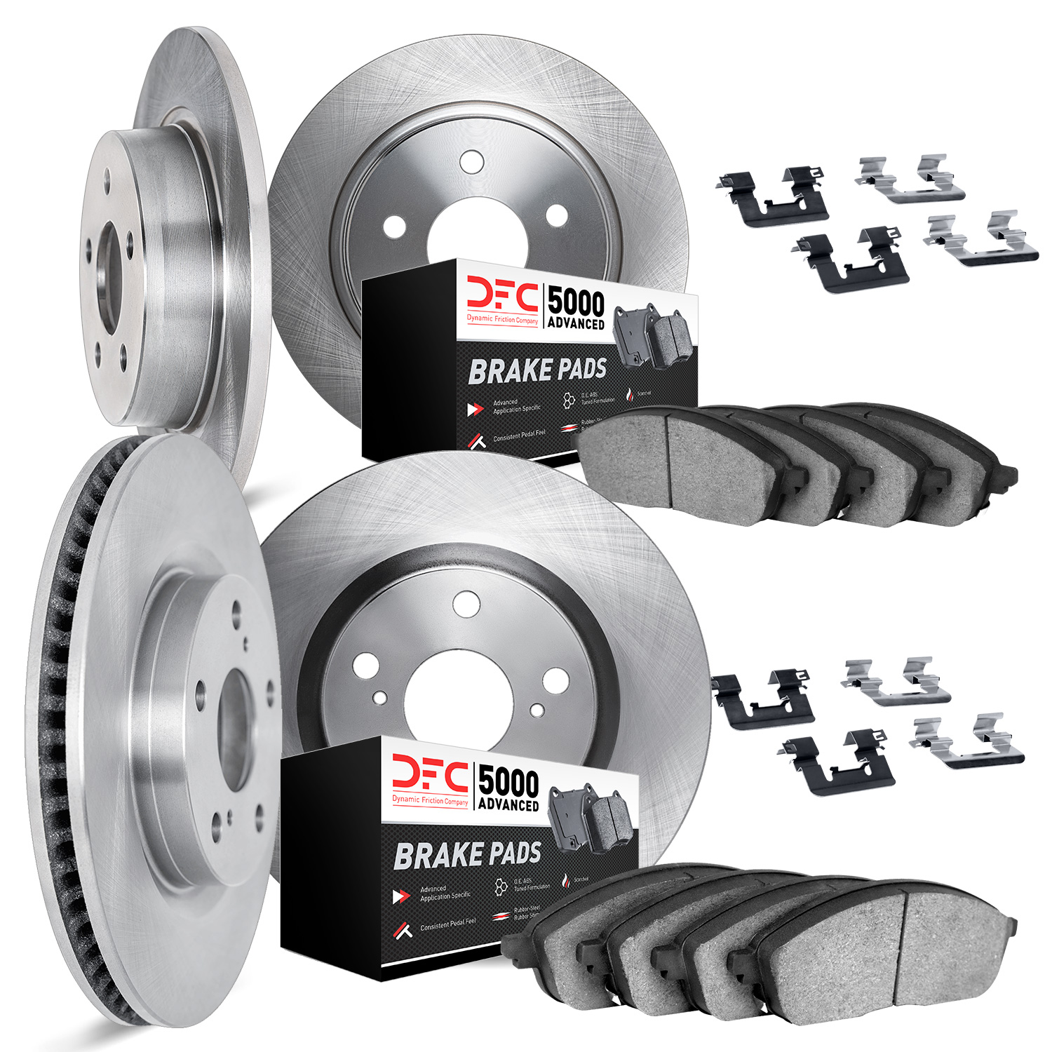 6514-11019 Brake Rotors w/5000 Advanced Brake Pads Kit with Hardware, 1994-2002 Land Rover, Position: Front and Rear