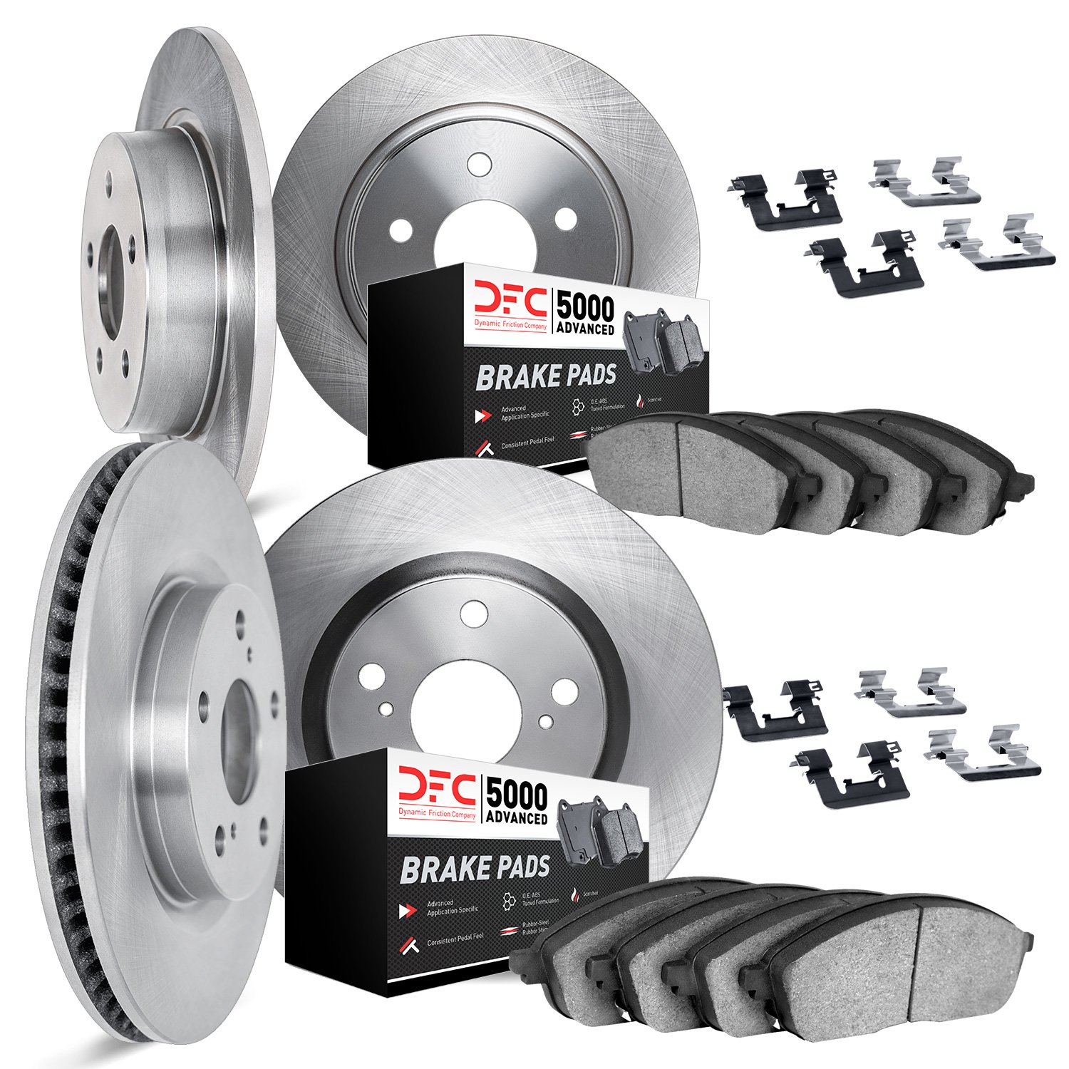 6514-13020 Brake Rotors w/5000 Advanced Brake Pads Kit with Hardware, 2008-2008 Subaru, Position: Front and Rear