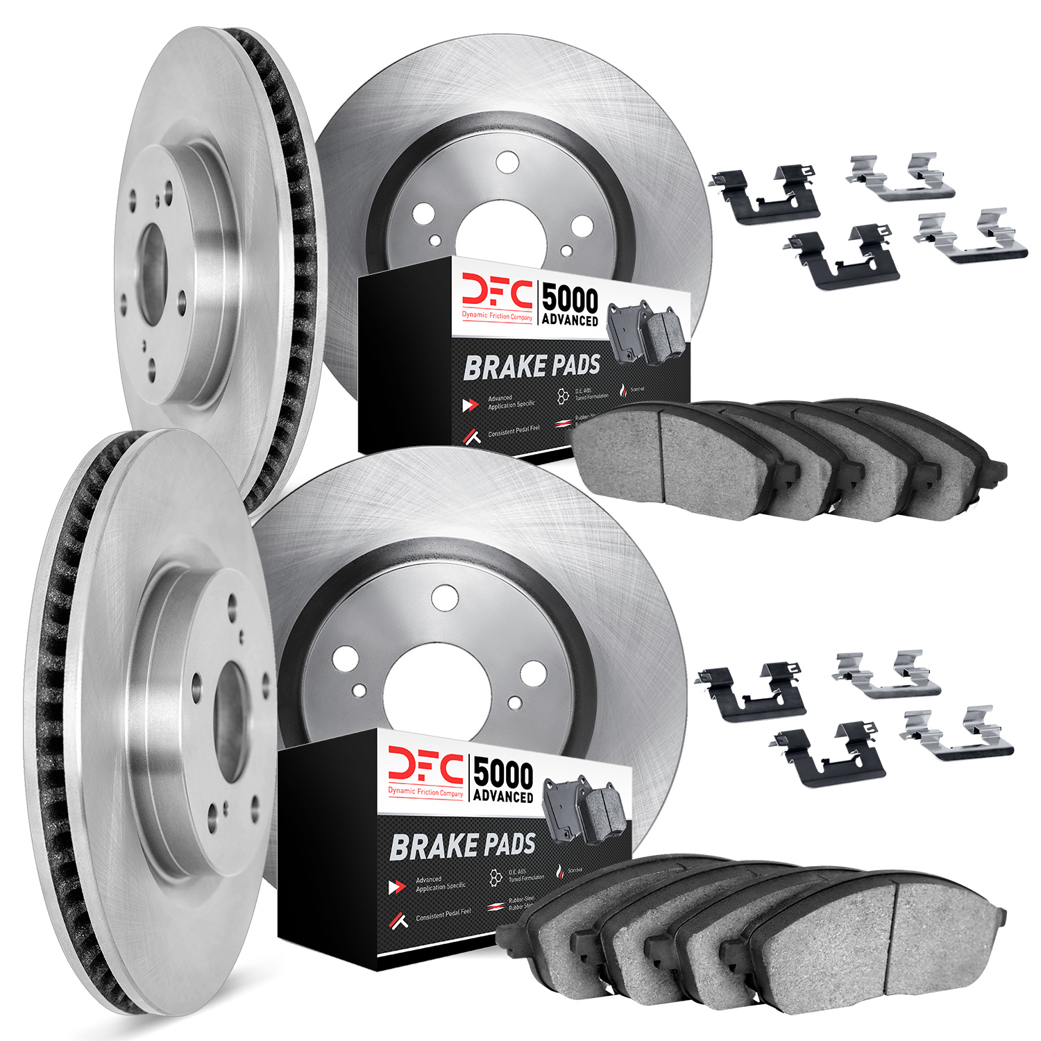 6514-13024 Brake Rotors w/5000 Advanced Brake Pads Kit with Hardware, 2003-2004 Subaru, Position: Front and Rear