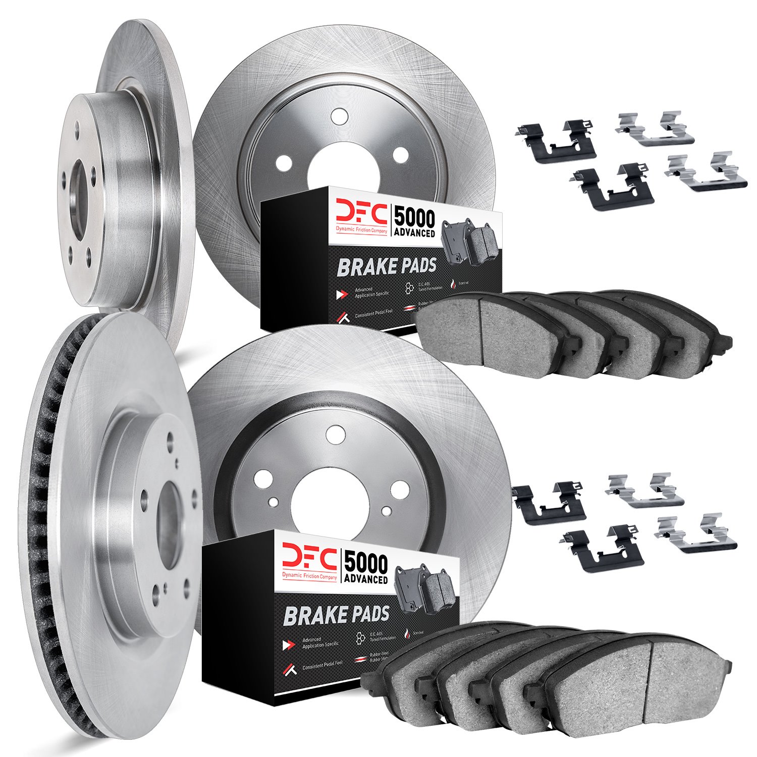 6514-20023 Brake Rotors w/5000 Advanced Brake Pads Kit with Hardware, 1987-1989 Jaguar, Position: Front and Rear