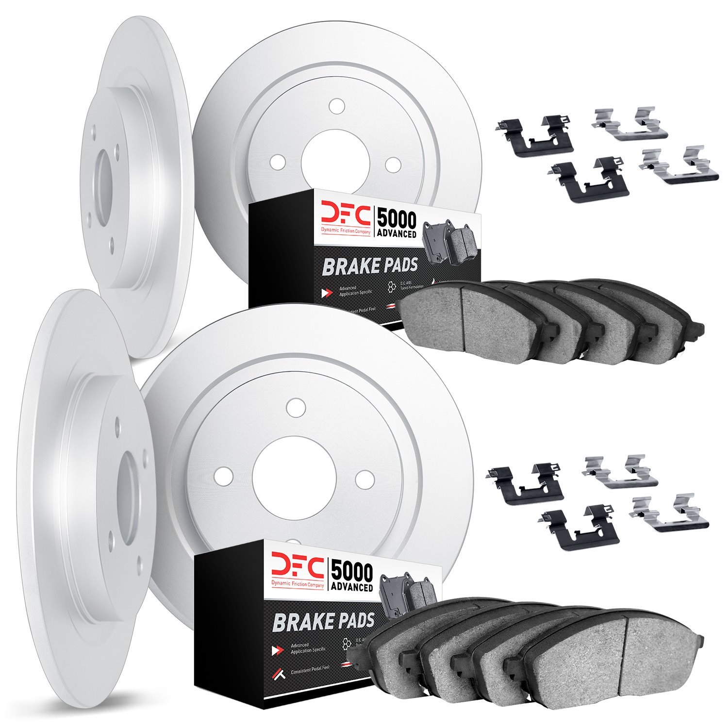 6514-28035 Brake Rotors w/5000 Advanced Brake Pads Kit with Hardware, 1980-1989 Peugeot, Position: Front and Rear