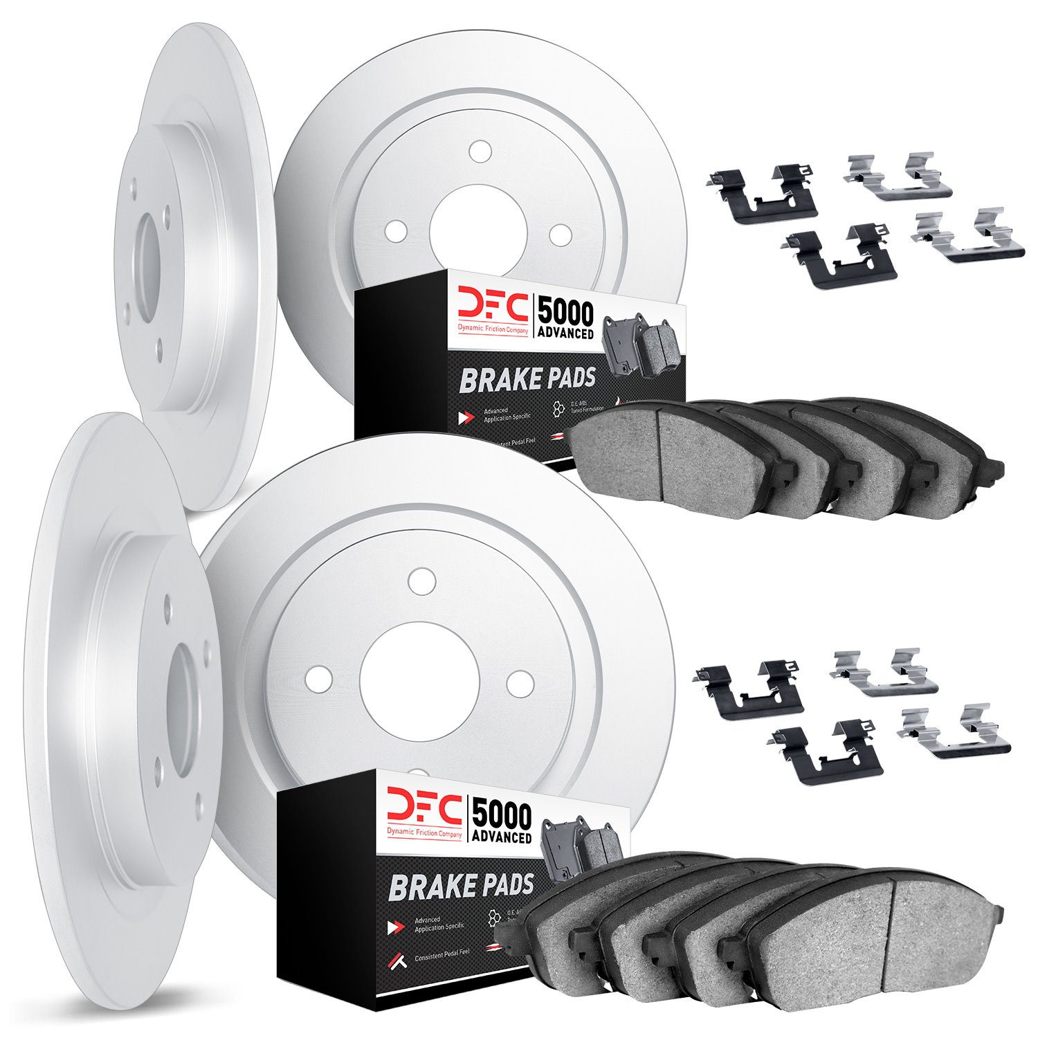 6514-28036 Brake Rotors w/5000 Advanced Brake Pads Kit with Hardware, 1980-1989 Peugeot, Position: Front and Rear