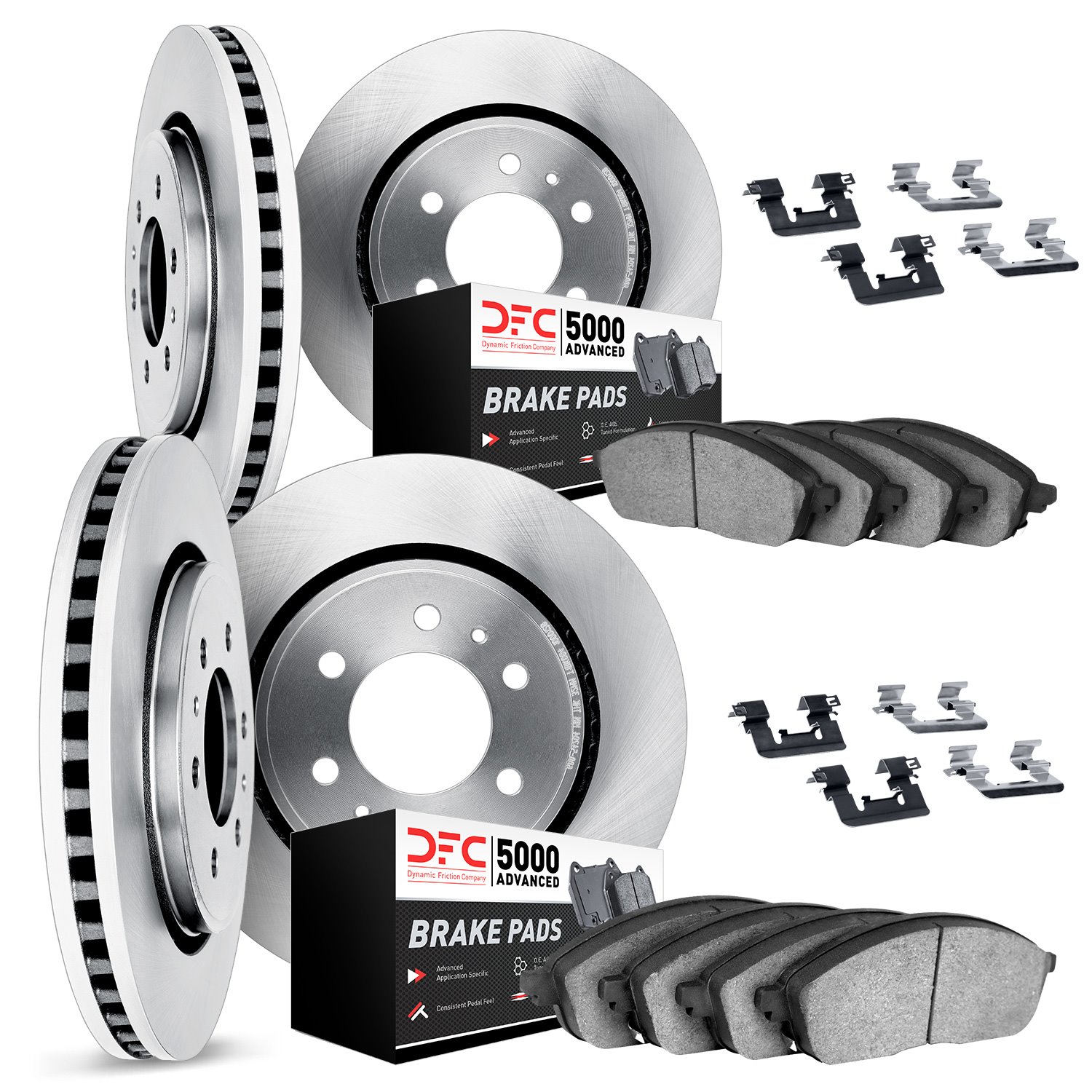 6514-37001 Brake Rotors w/5000 Advanced Brake Pads Kit with Hardware, 1992-2002 Multiple Makes/Models, Position: Front and Rear