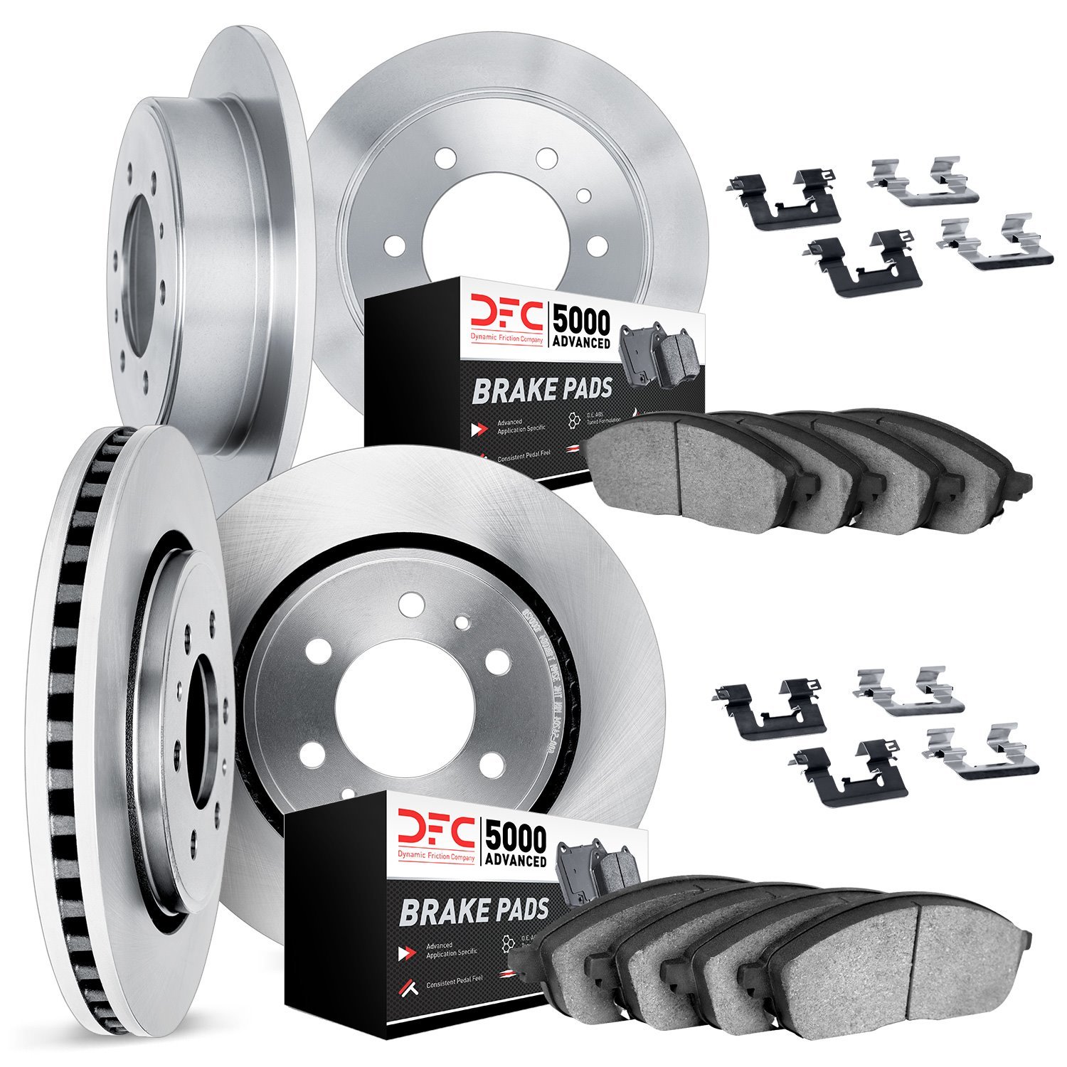 6514-37023 Brake Rotors w/5000 Advanced Brake Pads Kit with Hardware, 1988-1995 GM, Position: Front and Rear