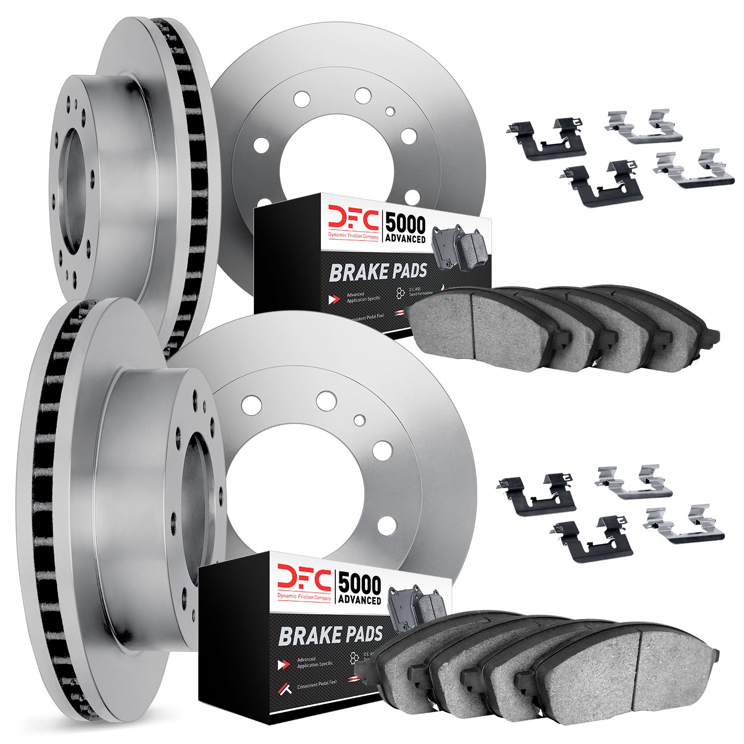 6514-40006 Brake Rotors w/5000 Advanced Brake Pads Kit with Hardware, 2000-2002 Mopar, Position: Front and Rear