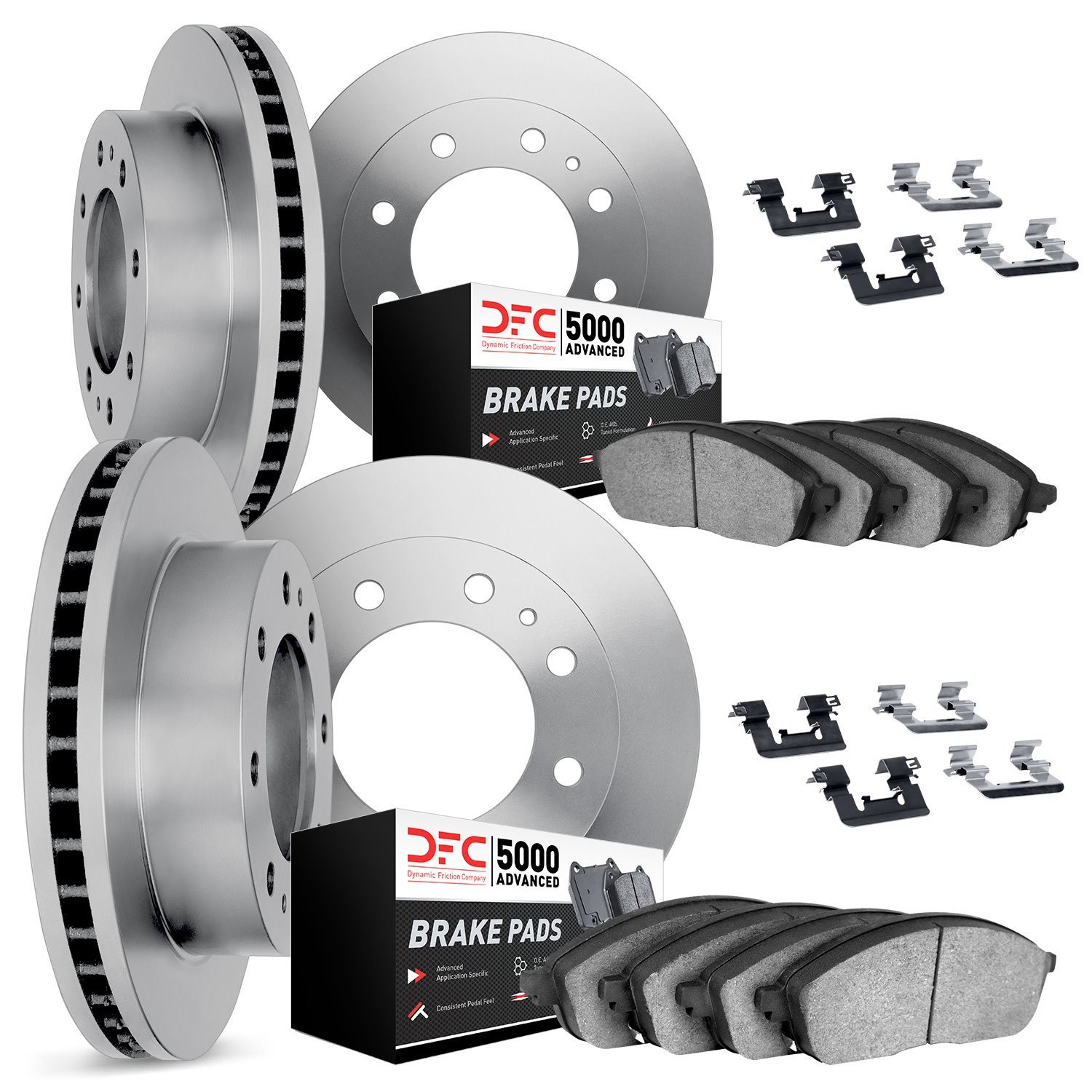 6514-40015 Brake Rotors w/5000 Advanced Brake Pads Kit with Hardware, 2003-2008 Mopar, Position: Front and Rear