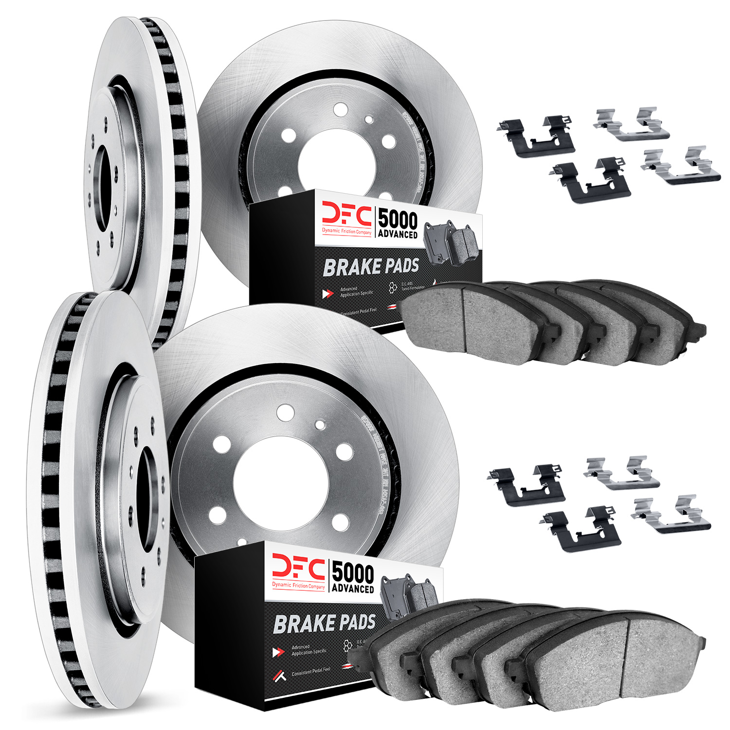6514-48038 Brake Rotors w/5000 Advanced Brake Pads Kit with Hardware, 2009-2014 GM, Position: Front and Rear