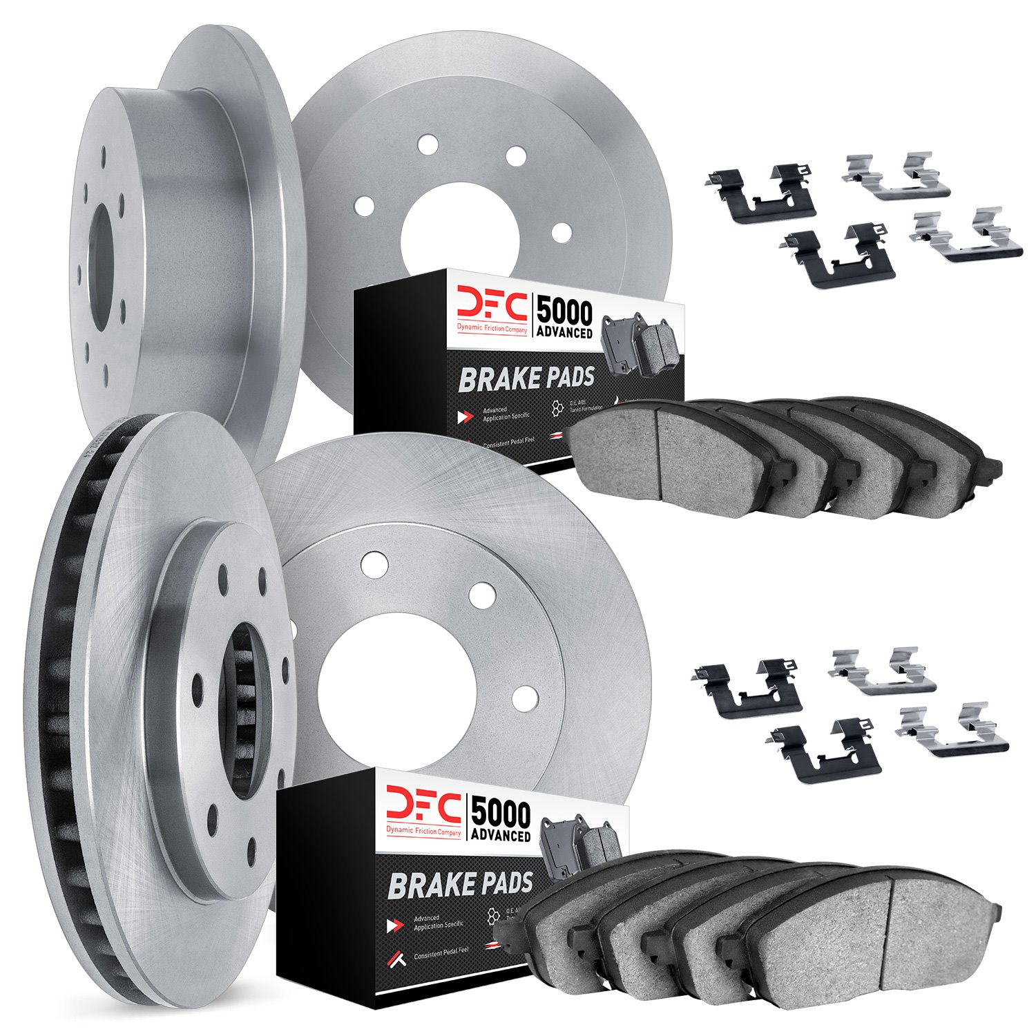6514-55427 Brake Rotors w/5000 Advanced Brake Pads Kit with Hardware, 1997-2004 Ford/Lincoln/Mercury/Mazda, Position: Front and