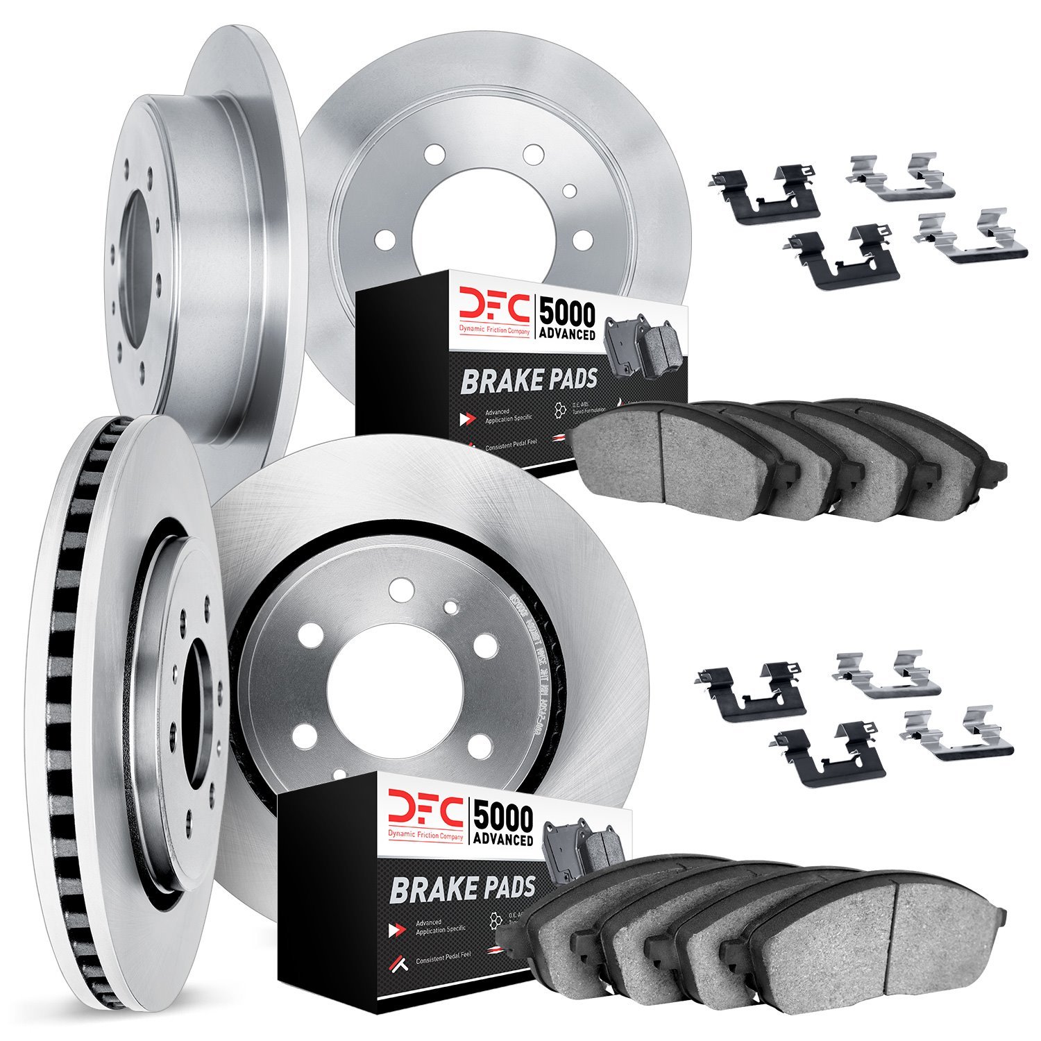 6514-72139 Brake Rotors w/5000 Advanced Brake Pads Kit with Hardware, 1997-2004 Mitsubishi, Position: Front and Rear