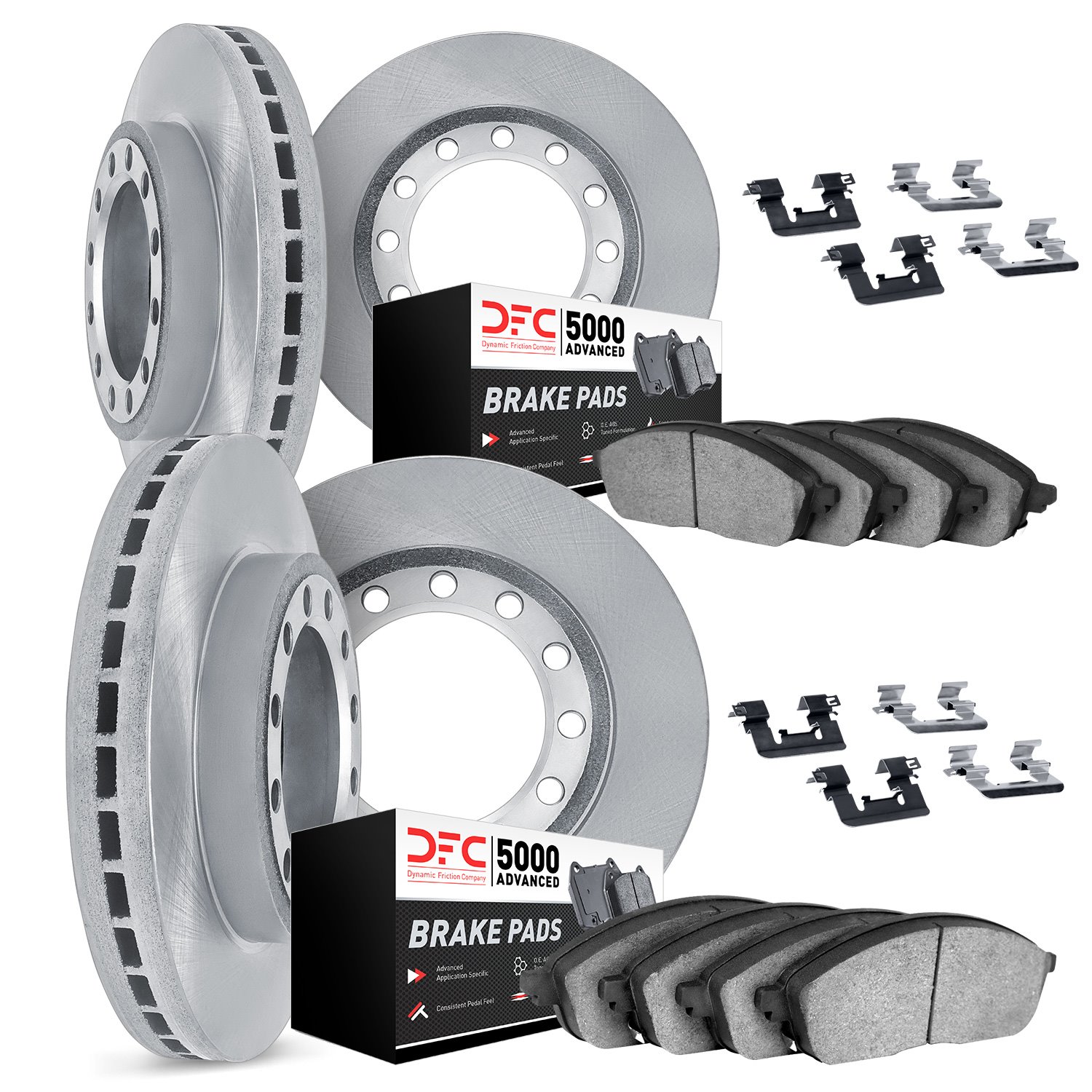 6514-72144 Brake Rotors w/5000 Advanced Brake Pads Kit with Hardware, 2010-2011 Freightliner, Position: Front and Rear