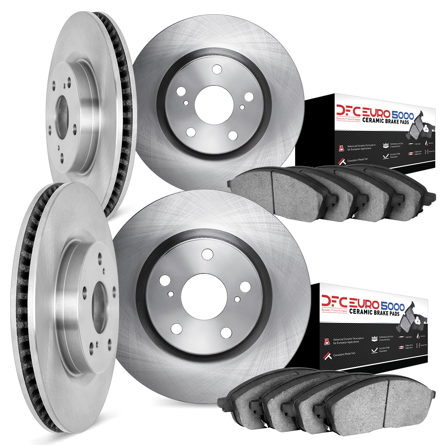 6604-10446 Brake Rotors w/5000 Euro Ceramic Brake Pads, 2000-2006 Multiple Makes/Models, Position: Front and Rear