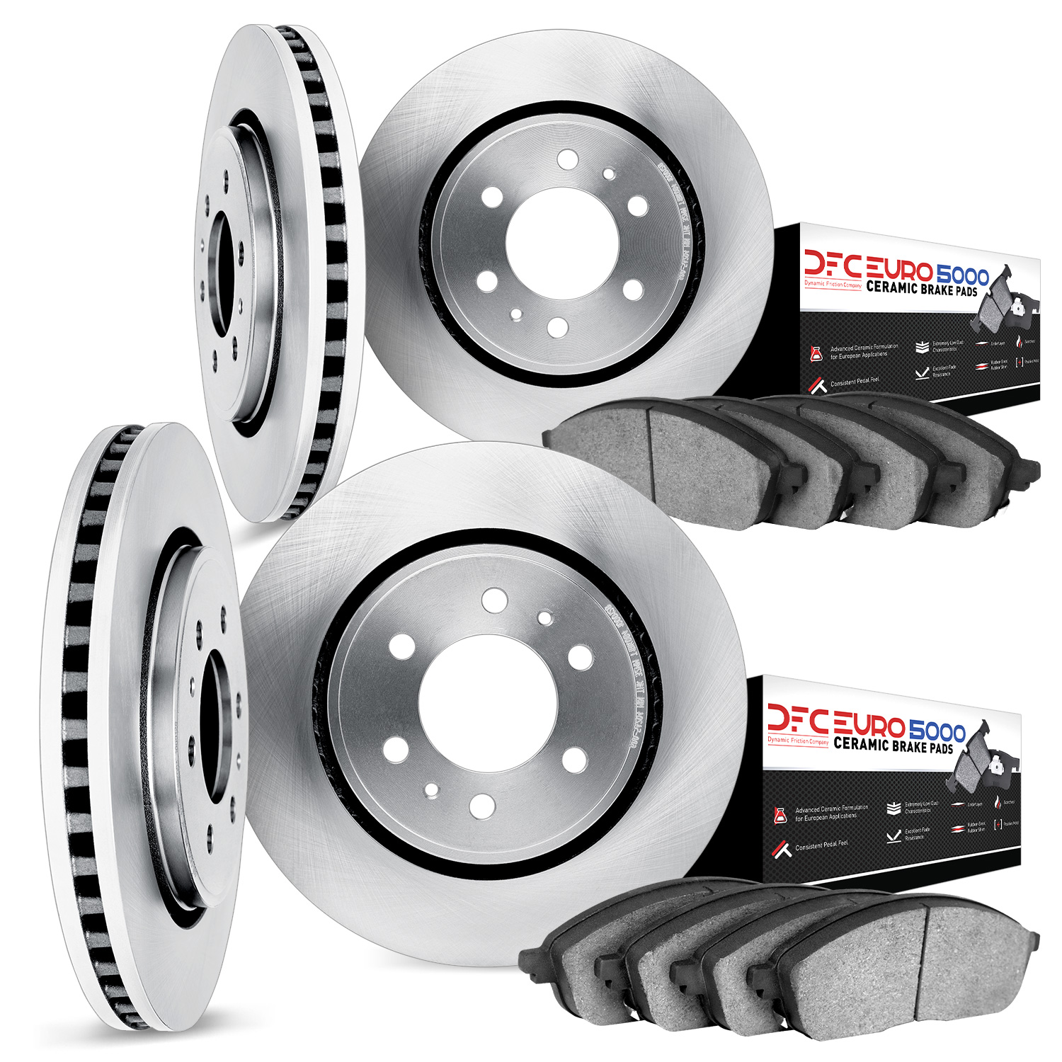 6604-10643 Brake Rotors w/5000 Euro Ceramic Brake Pads, 2002-2005 GM, Position: Front and Rear