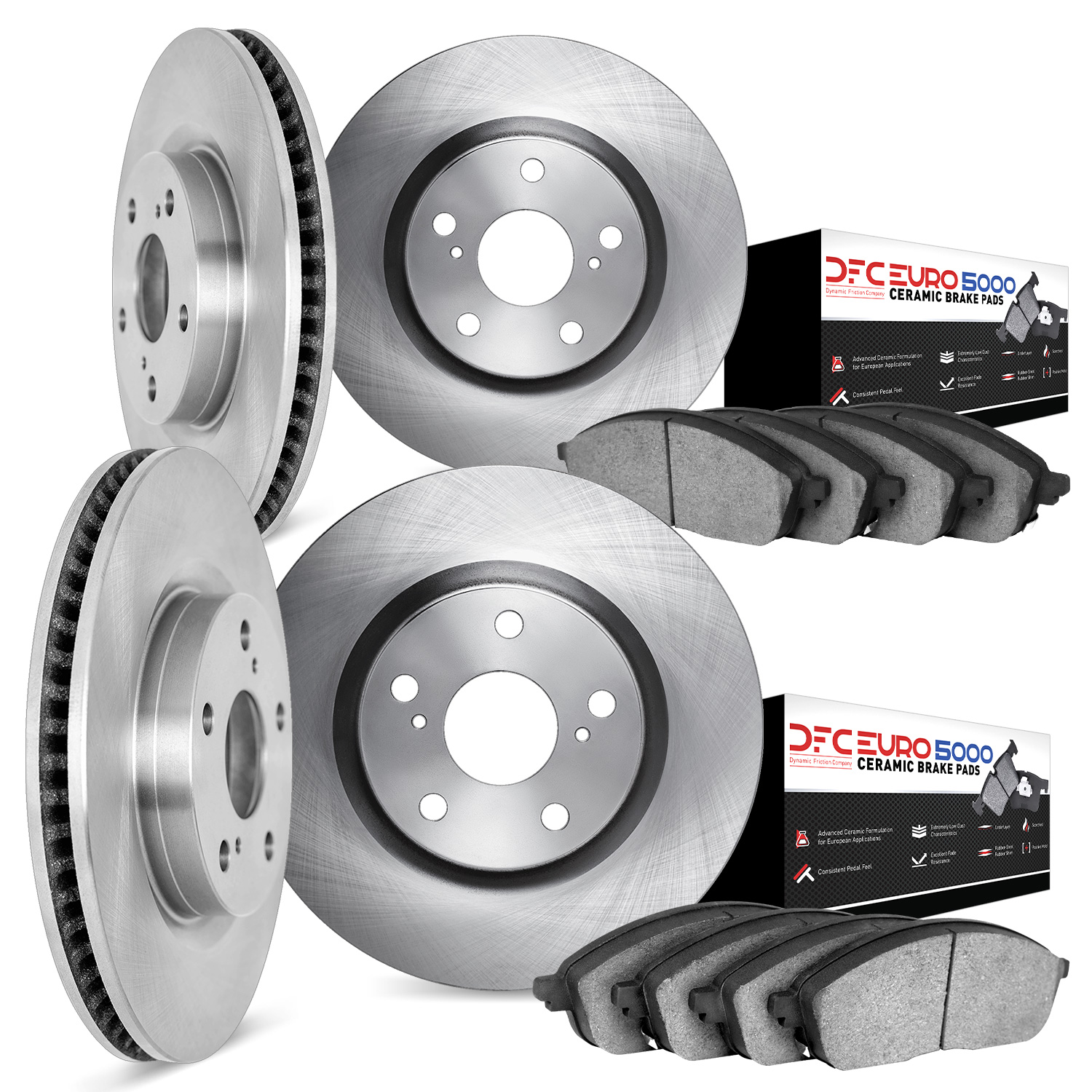 6604-10695 Brake Rotors w/5000 Euro Ceramic Brake Pads, 2009-2016 Renault, Position: Front and Rear