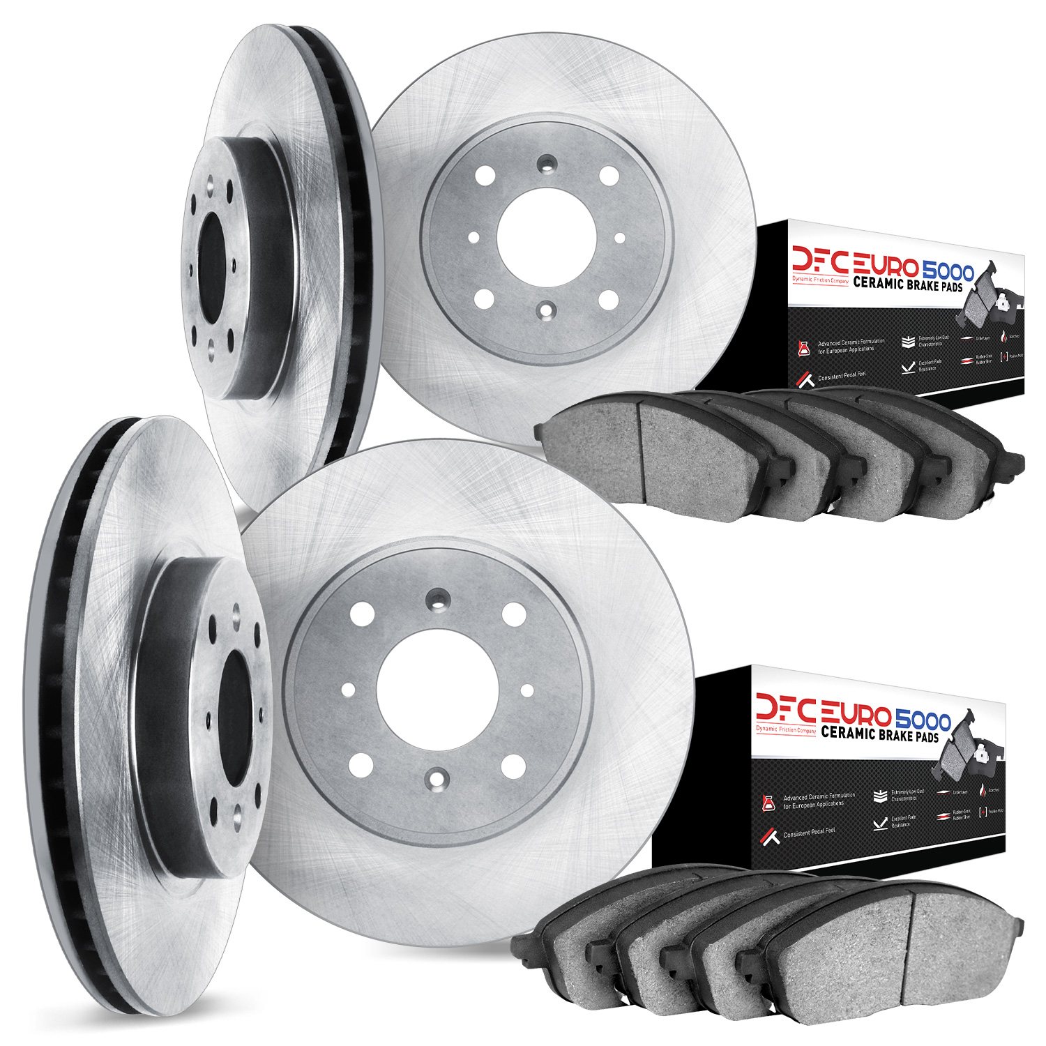 6604-56000 Brake Rotors w/5000 Euro Ceramic Brake Pads, 1995-2000 Ford/Lincoln/Mercury/Mazda, Position: Front and Rear