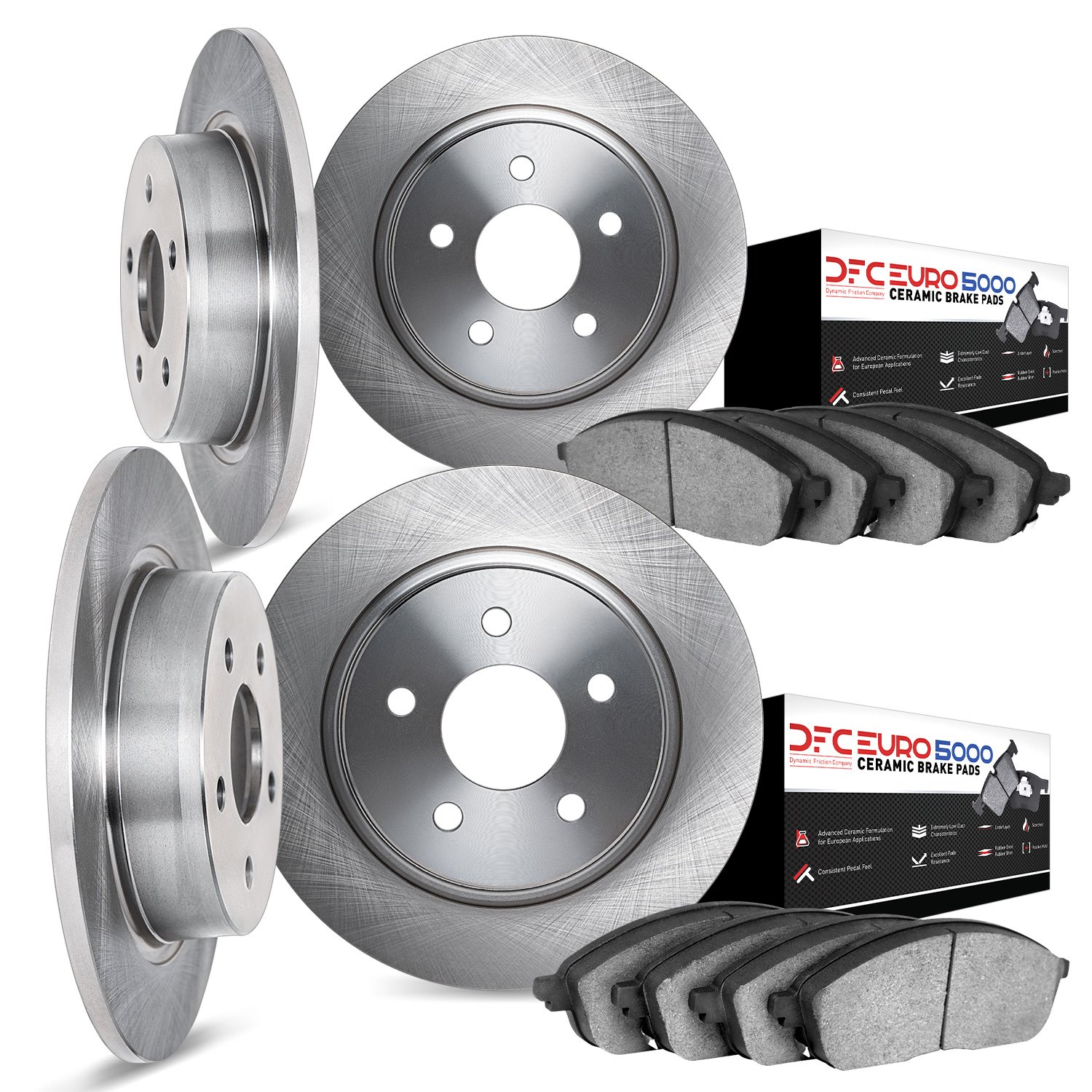 6604-63004 Brake Rotors w/5000 Euro Ceramic Brake Pads, 1965-1973 Mercedes-Benz, Position: Front and Rear
