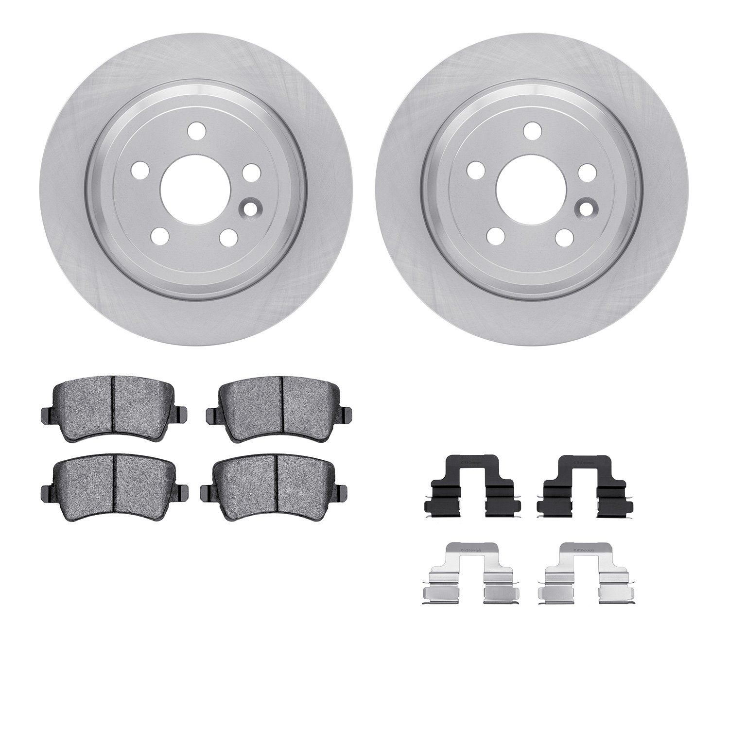 6612-11095 Brake Rotors w/5000 Euro Ceramic Brake Pads Kit with Hardware, 2013-2015 Land Rover, Position: Rear