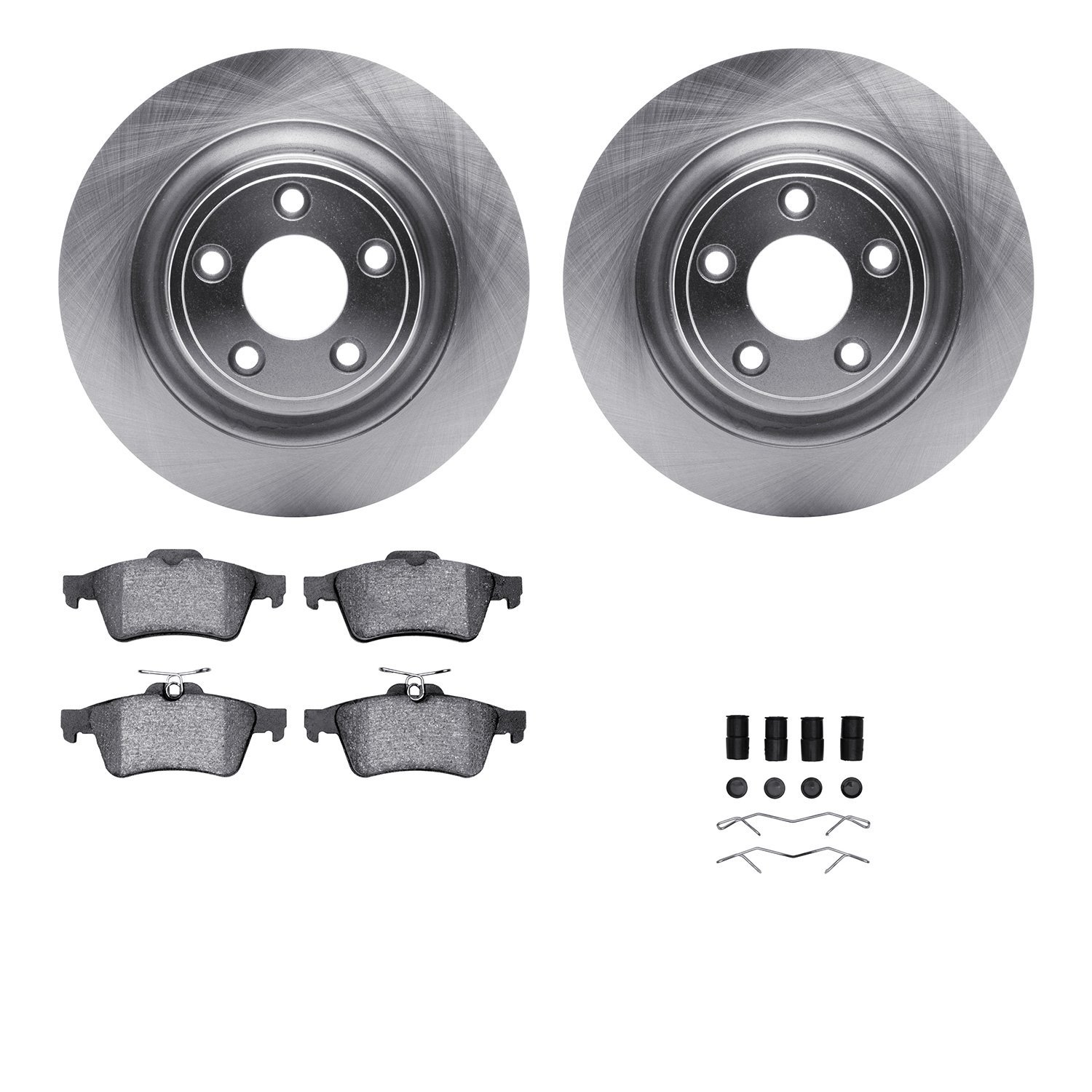 6612-20087 Brake Rotors w/5000 Euro Ceramic Brake Pads Kit with Hardware, 2006-2008 Jaguar, Position: Rear