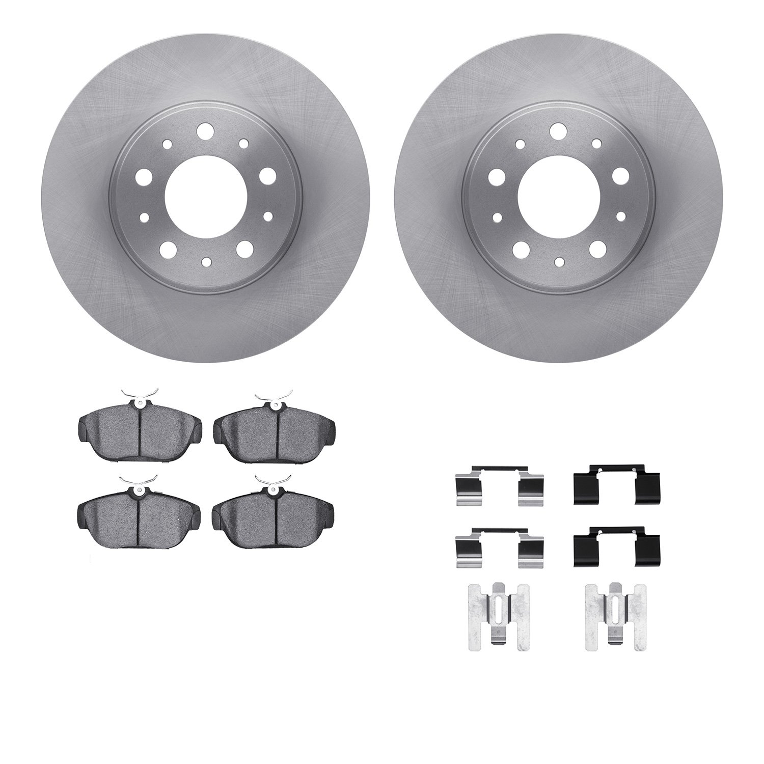 6612-27075 Brake Rotors w/5000 Euro Ceramic Brake Pads Kit with Hardware, 1991-1995 Volvo, Position: Front