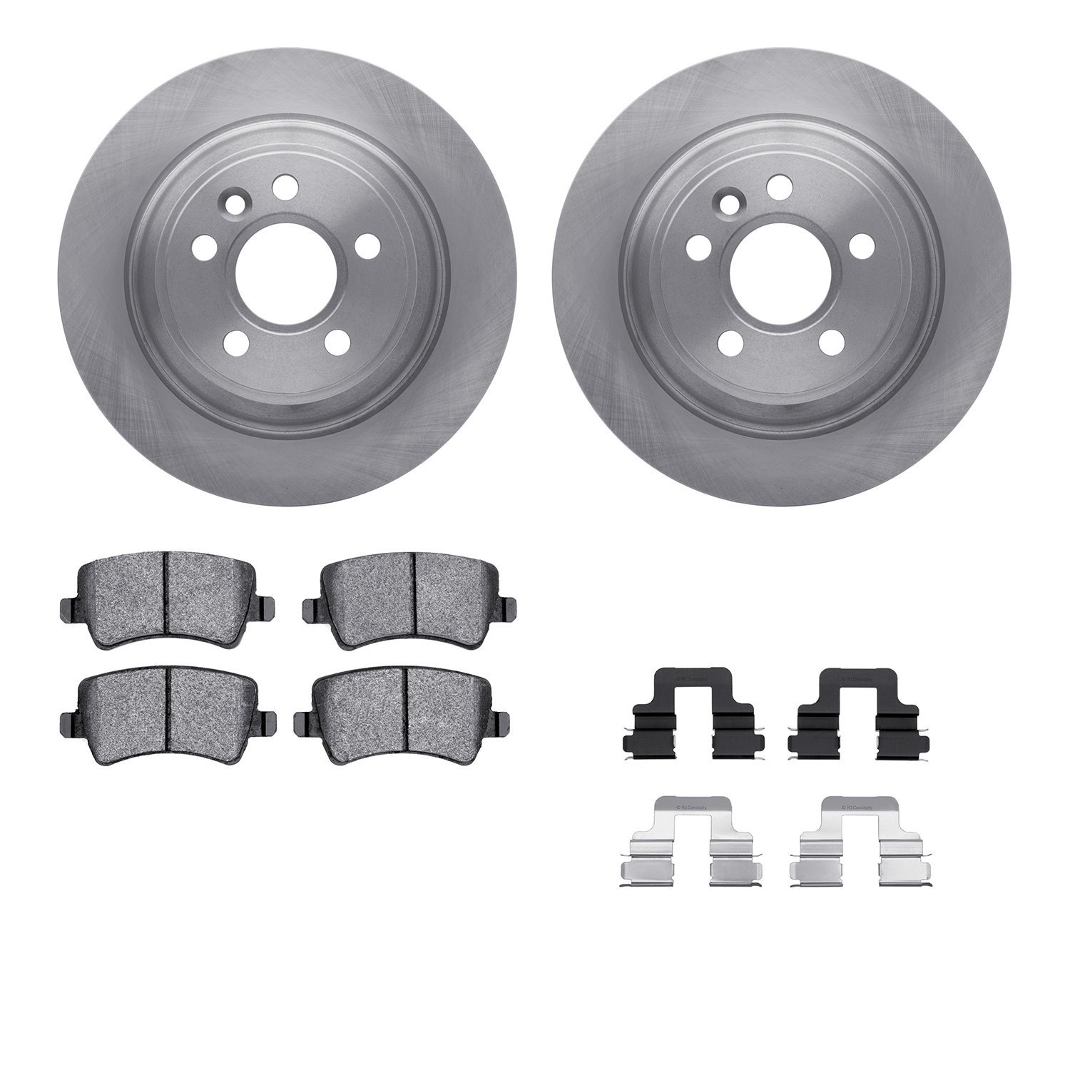 6612-27154 Brake Rotors w/5000 Euro Ceramic Brake Pads Kit with Hardware, 2008-2008 Volvo, Position: Rear