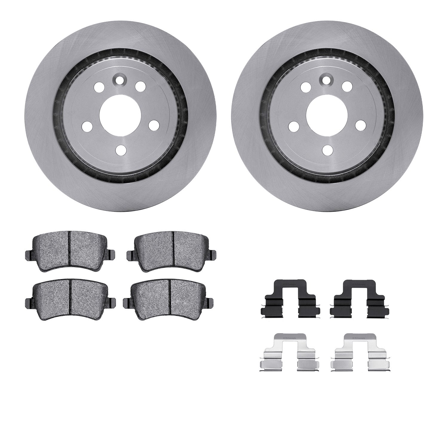 6612-27175 Brake Rotors w/5000 Euro Ceramic Brake Pads Kit with Hardware, 2008-2008 Volvo, Position: Rear