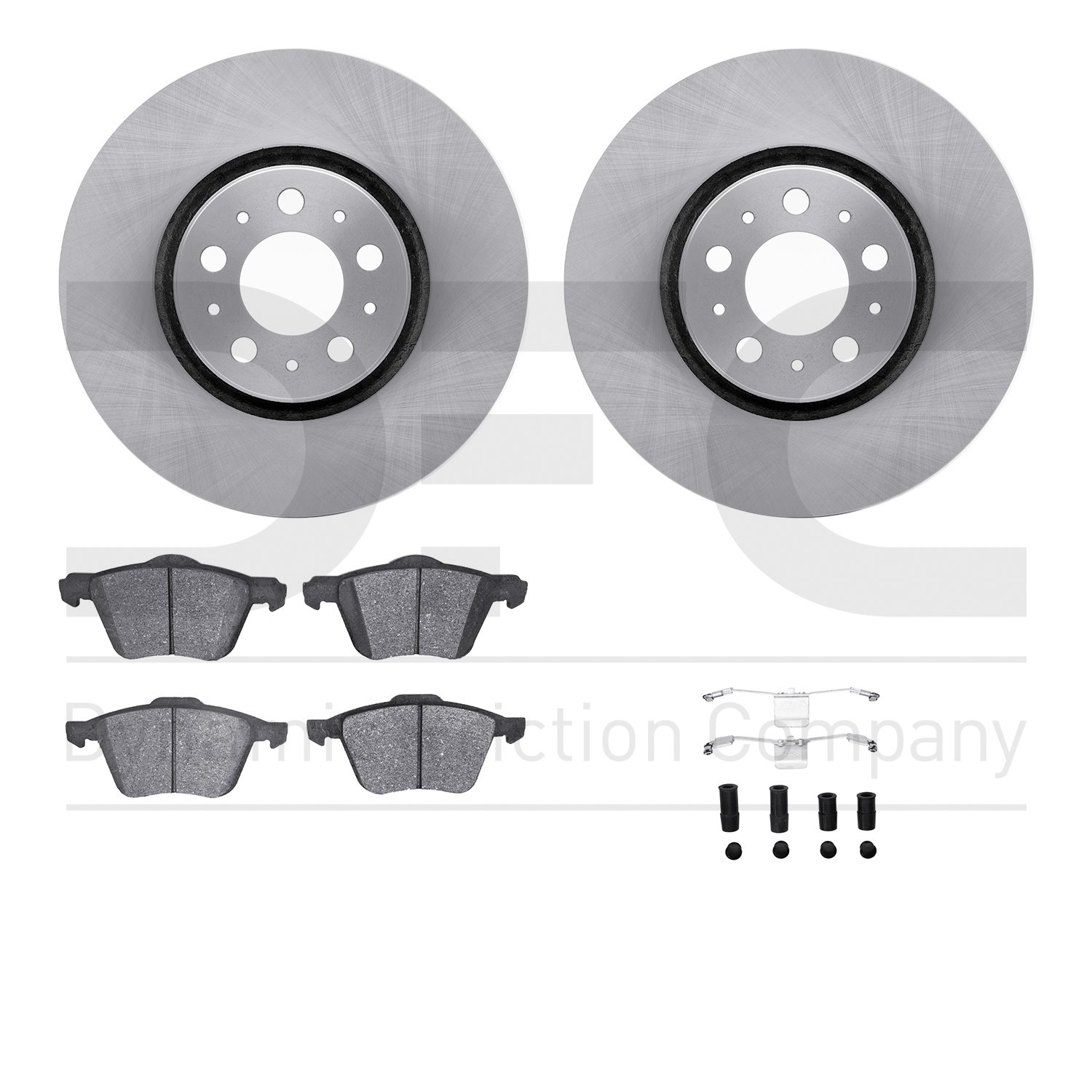 6612-27179 Brake Rotors w/5000 Euro Ceramic Brake Pads Kit with Hardware, 2003-2009 Volvo, Position: Front