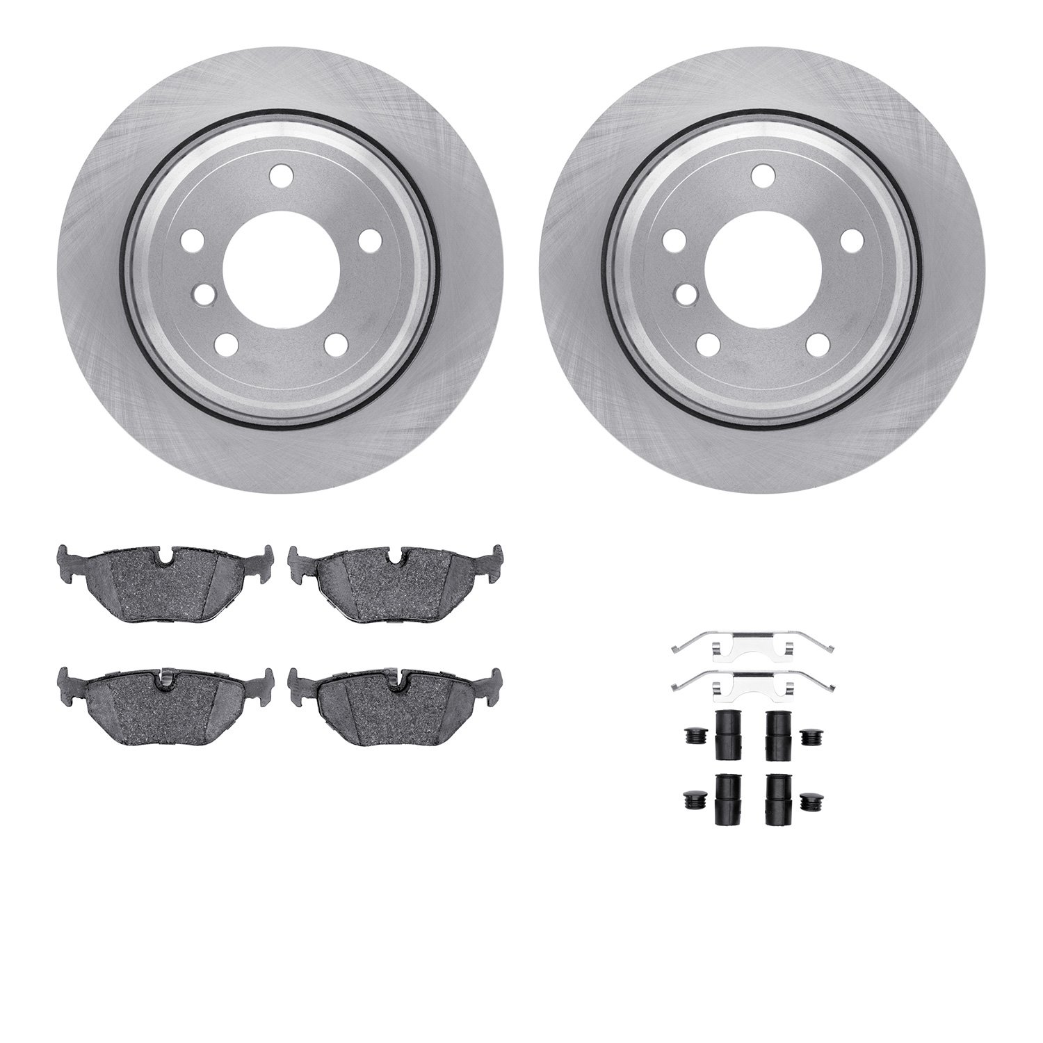 6612-31165 Brake Rotors w/5000 Euro Ceramic Brake Pads Kit with Hardware, 1996-2003 BMW, Position: Rear