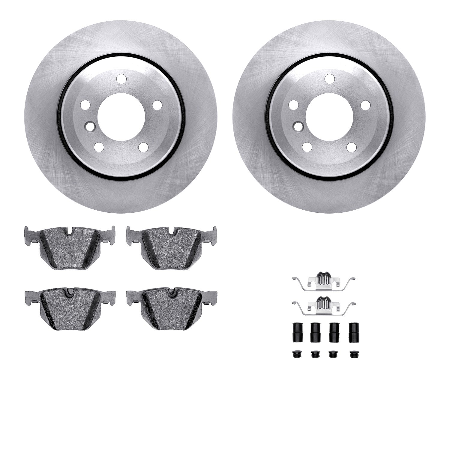 6612-31251 Brake Rotors w/5000 Euro Ceramic Brake Pads Kit with Hardware, 2004-2010 BMW, Position: Rear