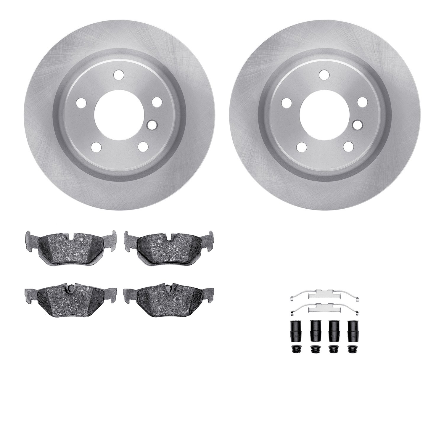 6612-31263 Brake Rotors w/5000 Euro Ceramic Brake Pads Kit with Hardware, 2006-2013 BMW, Position: Rear