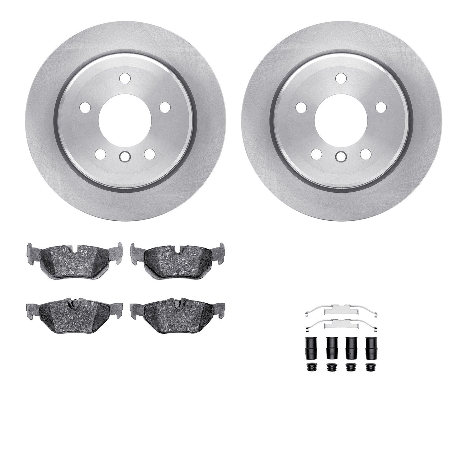 6612-31288 Brake Rotors w/5000 Euro Ceramic Brake Pads Kit with Hardware, 2006-2015 BMW, Position: Rear