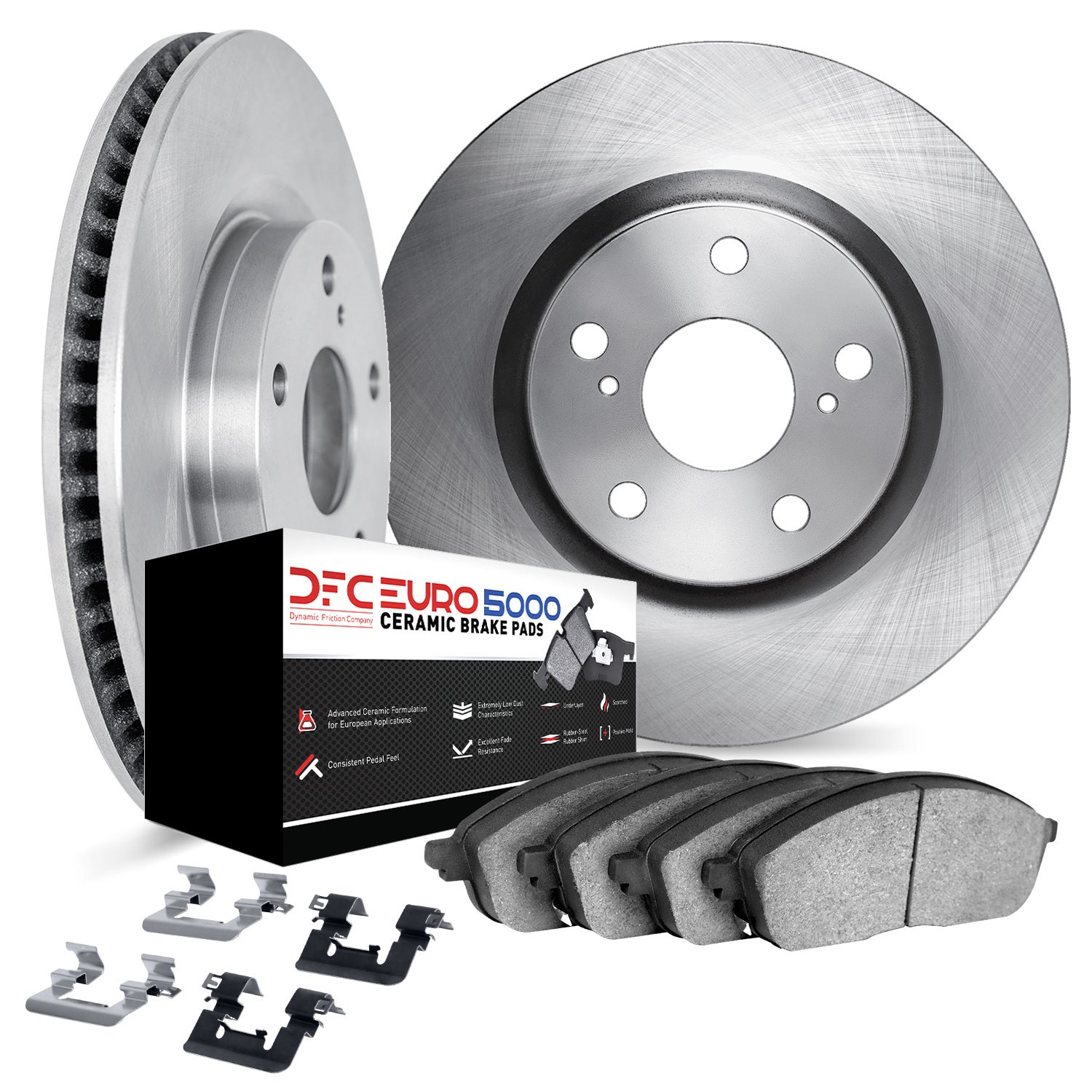 6612-31424 Brake Rotors w/5000 Euro Ceramic Brake Pads Kit with Hardware, Fits Select Multiple Makes/Models, Position: Front
