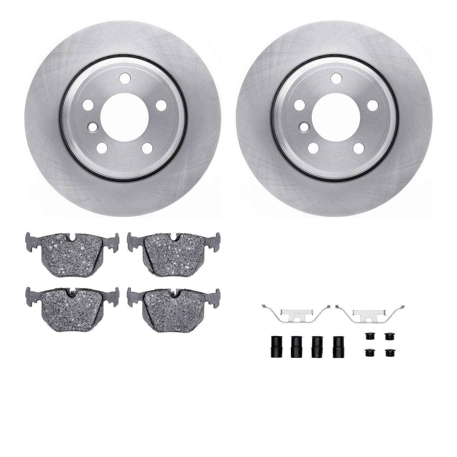 6612-31442 Brake Rotors w/5000 Euro Ceramic Brake Pads Kit with Hardware, 2002-2006 BMW, Position: Rear