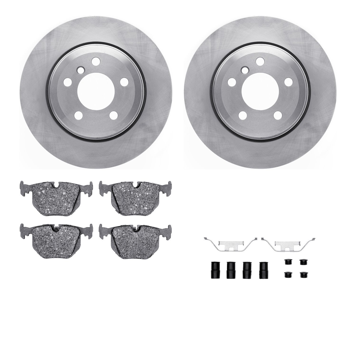 6612-31449 Brake Rotors w/5000 Euro Ceramic Brake Pads Kit with Hardware, 2004-2010 BMW, Position: Rear