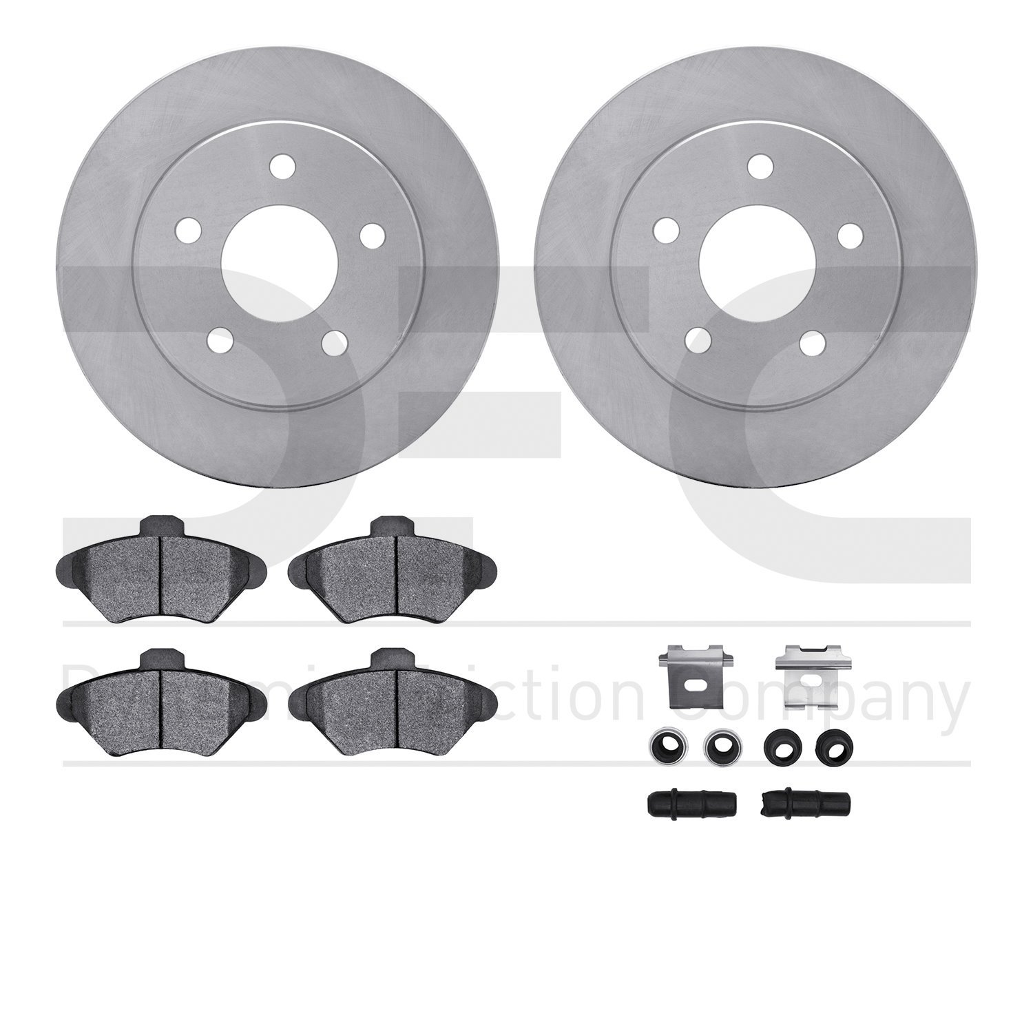 6612-54011 Brake Rotors w/5000 Euro Ceramic Brake Pads Kit with Hardware, 1993-1997 Ford/Lincoln/Mercury/Mazda, Position: Front